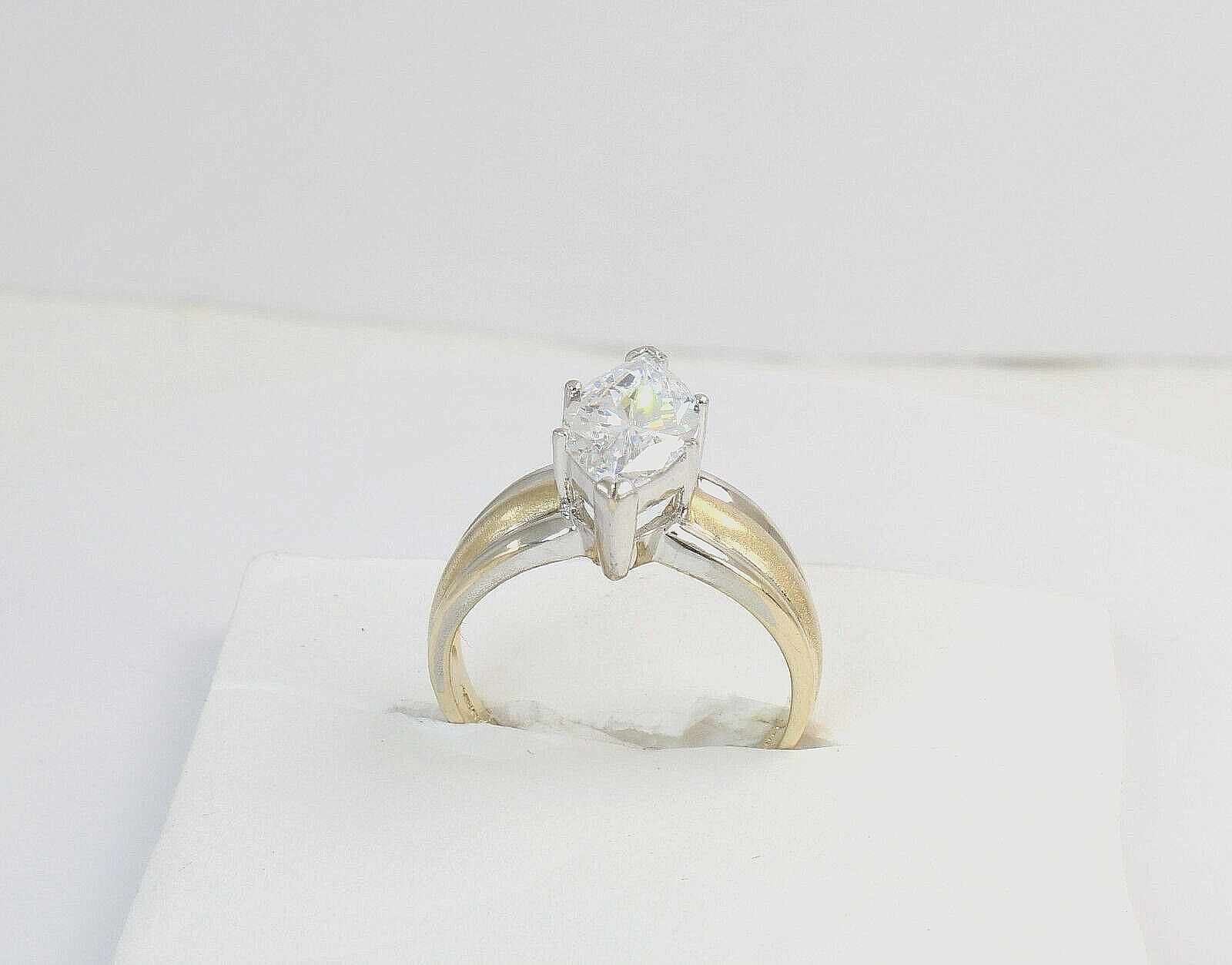 2-Tone 14k Solid Gold 3ct Marquise CZ Engagement Big Cocktail Ladies Ring Size 8