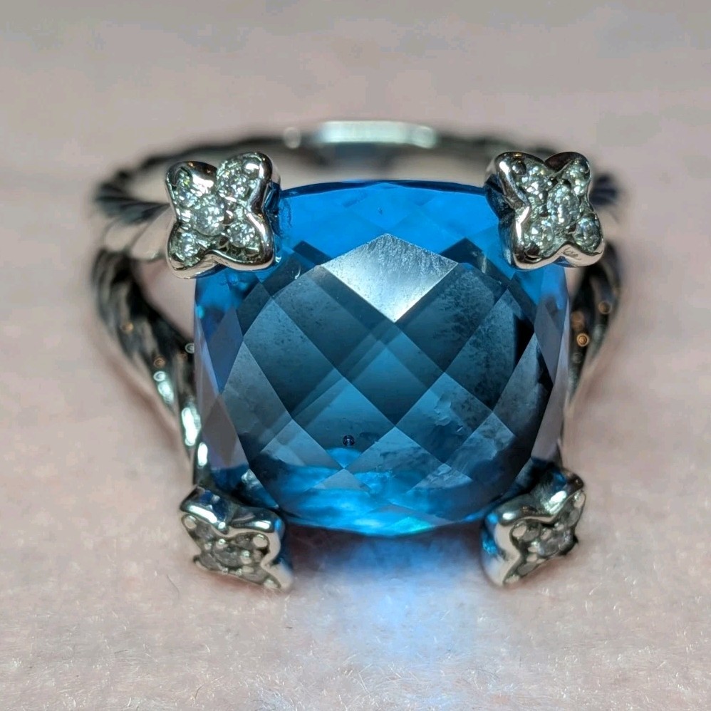 David Yurman Sterling Silver 925 Blue topaz ring size 8.5 authentic