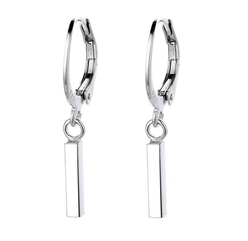 925 Silver Gold Plated LeverBack Hoop Drop Dangle Bar French Wire Earrings I123