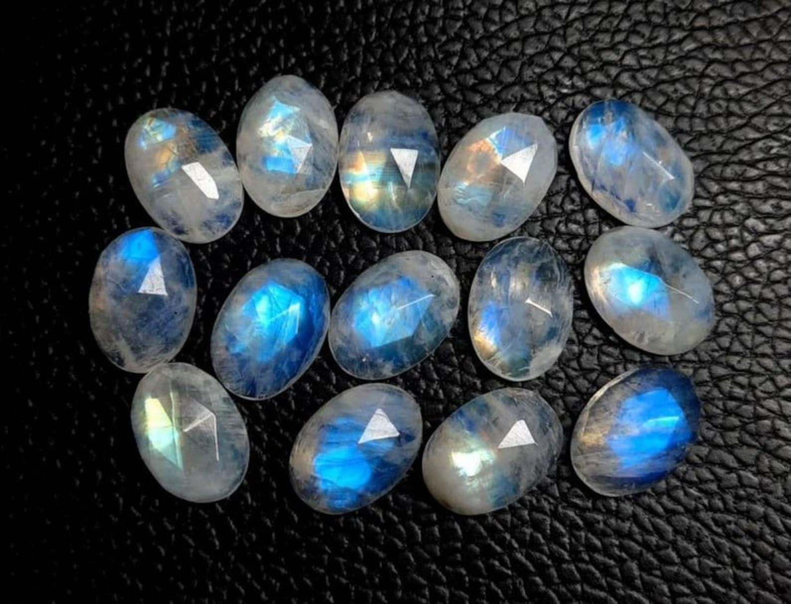 Natural Rainbow Moonstone Oval Rose Cut, AAA Calibrated 4x6mm to 12x16mm