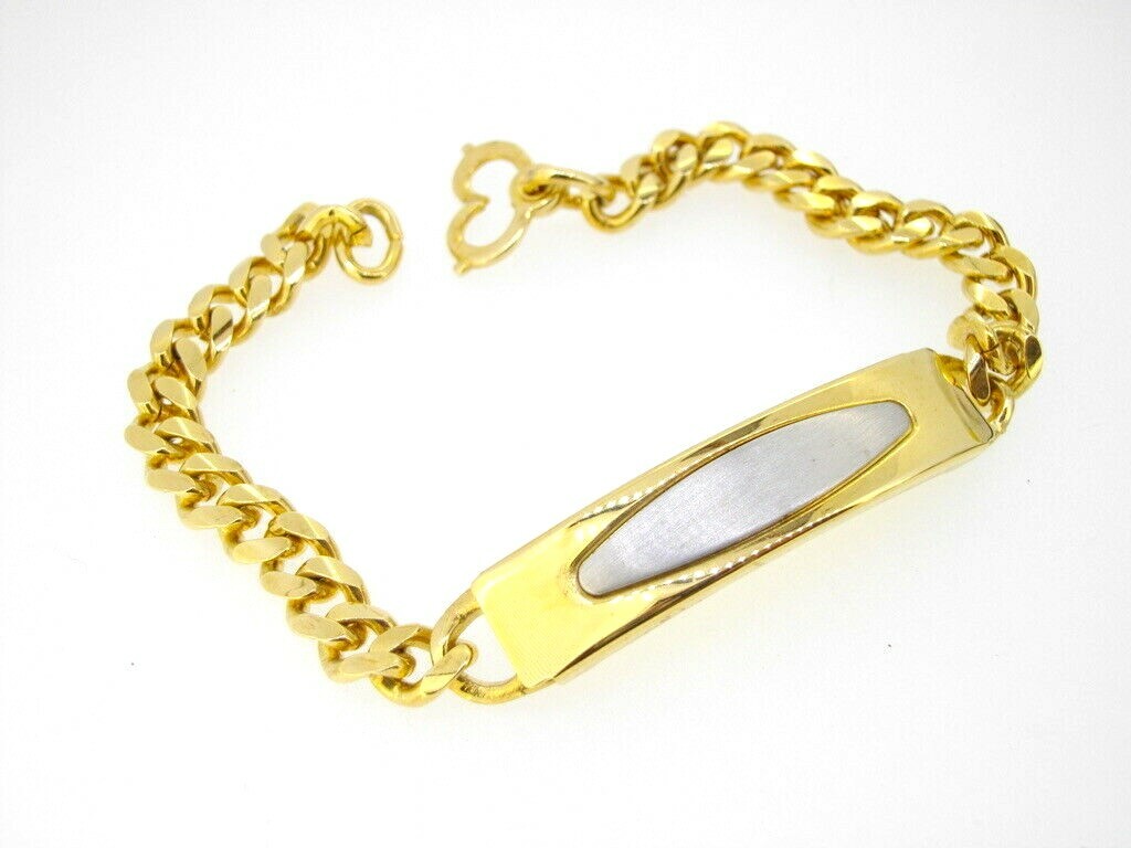 Bracelet JB Two-tone ID Identification Rectangle/Oval Plaque Curb Links 7.5″
