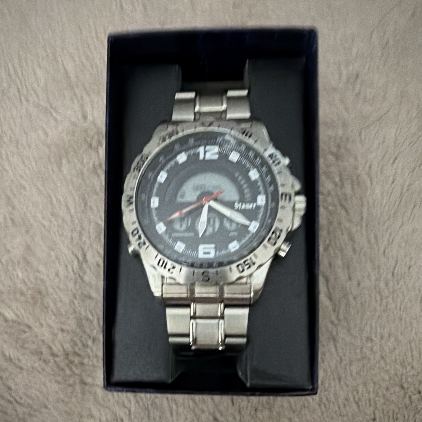 Stauer Men’s Quartz Analog/Digital Chronograph WR50 Steel Bracelet Black Dial
