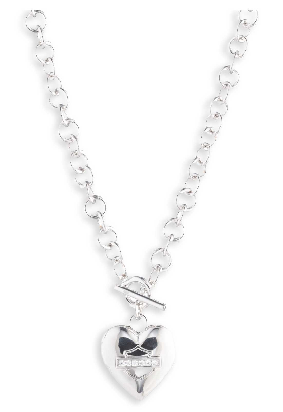 Harley-Davidson Women’s 16 in. Paved Crystal Bar & Shield Heart Toggle Necklace