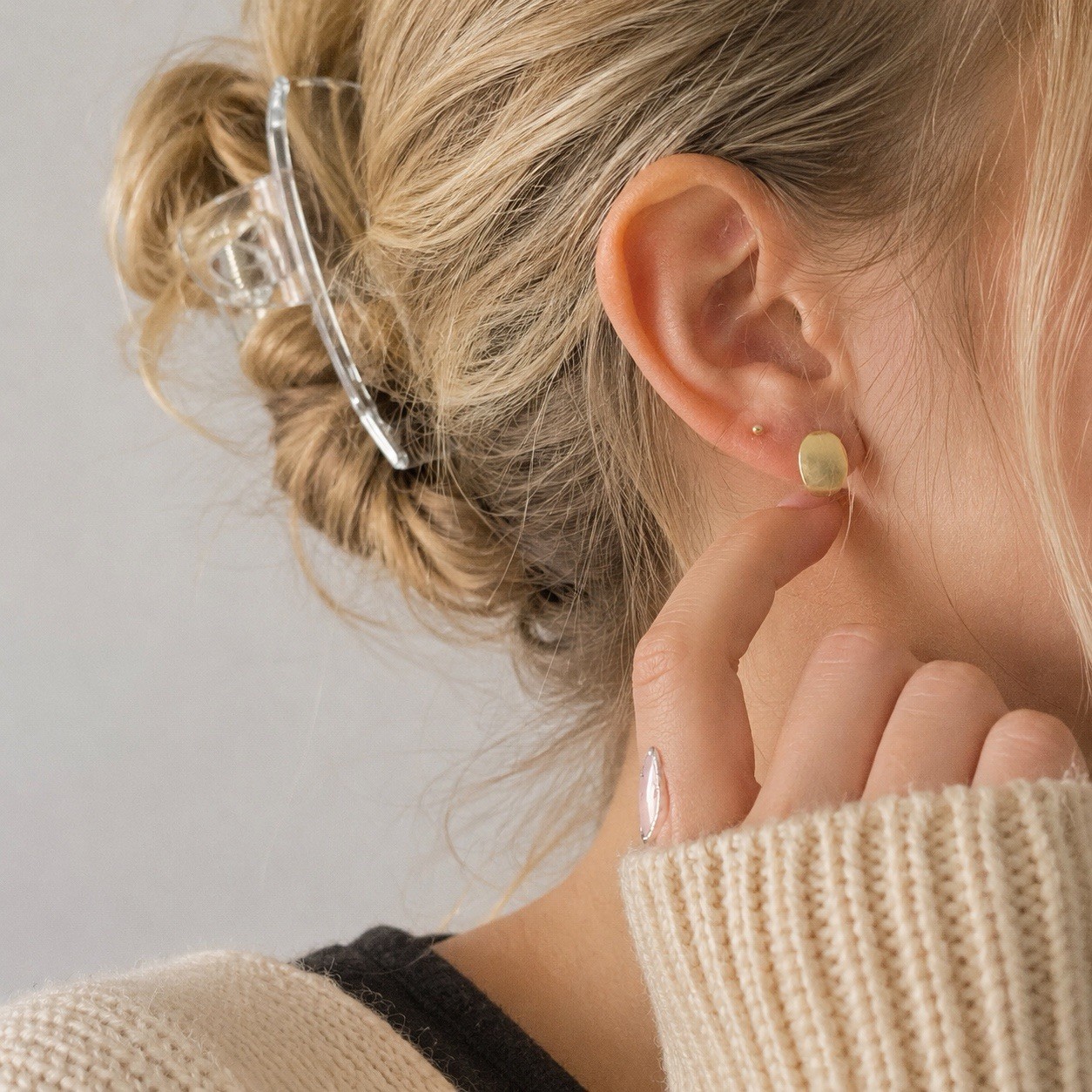 925 Silver Brushed Oval Huggie Hoop Earrings Matte Earrings Gold or Silve 323
