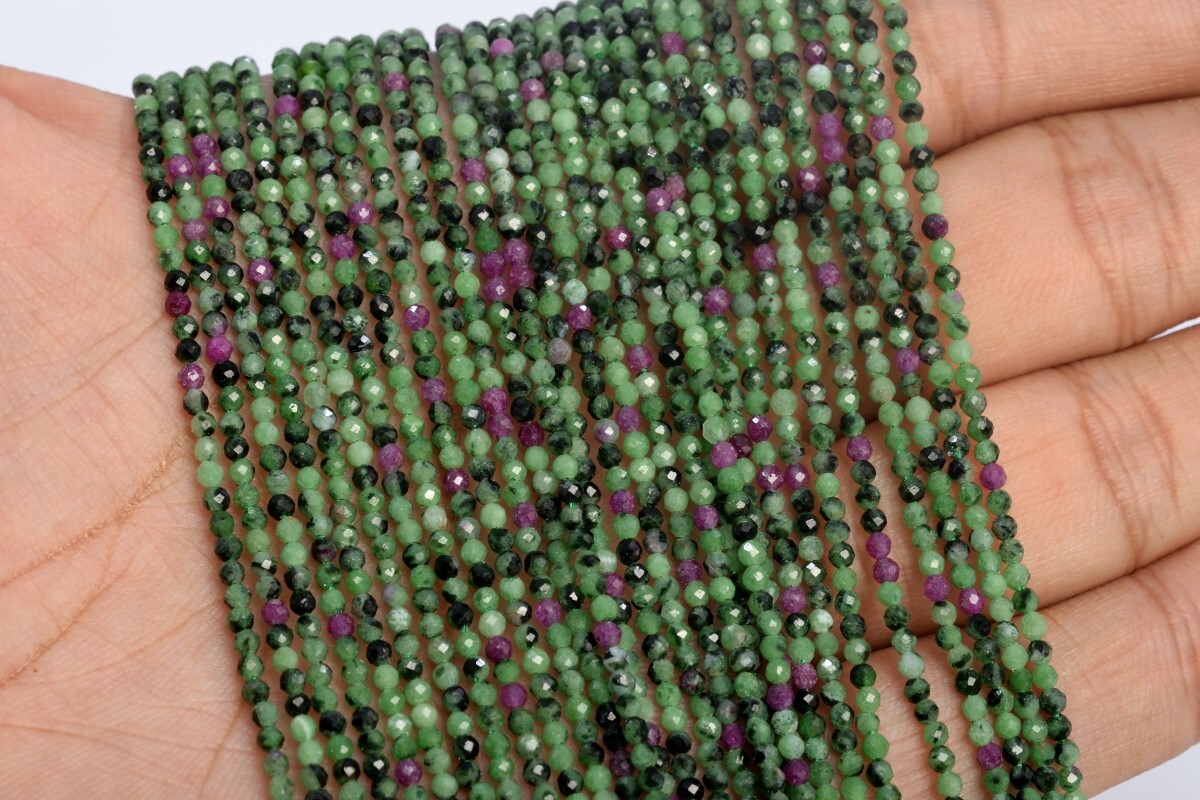 2-3MM Natural Ruby Zoisite Beads Grade AAA Faceted Round Loose Beads 15.5″