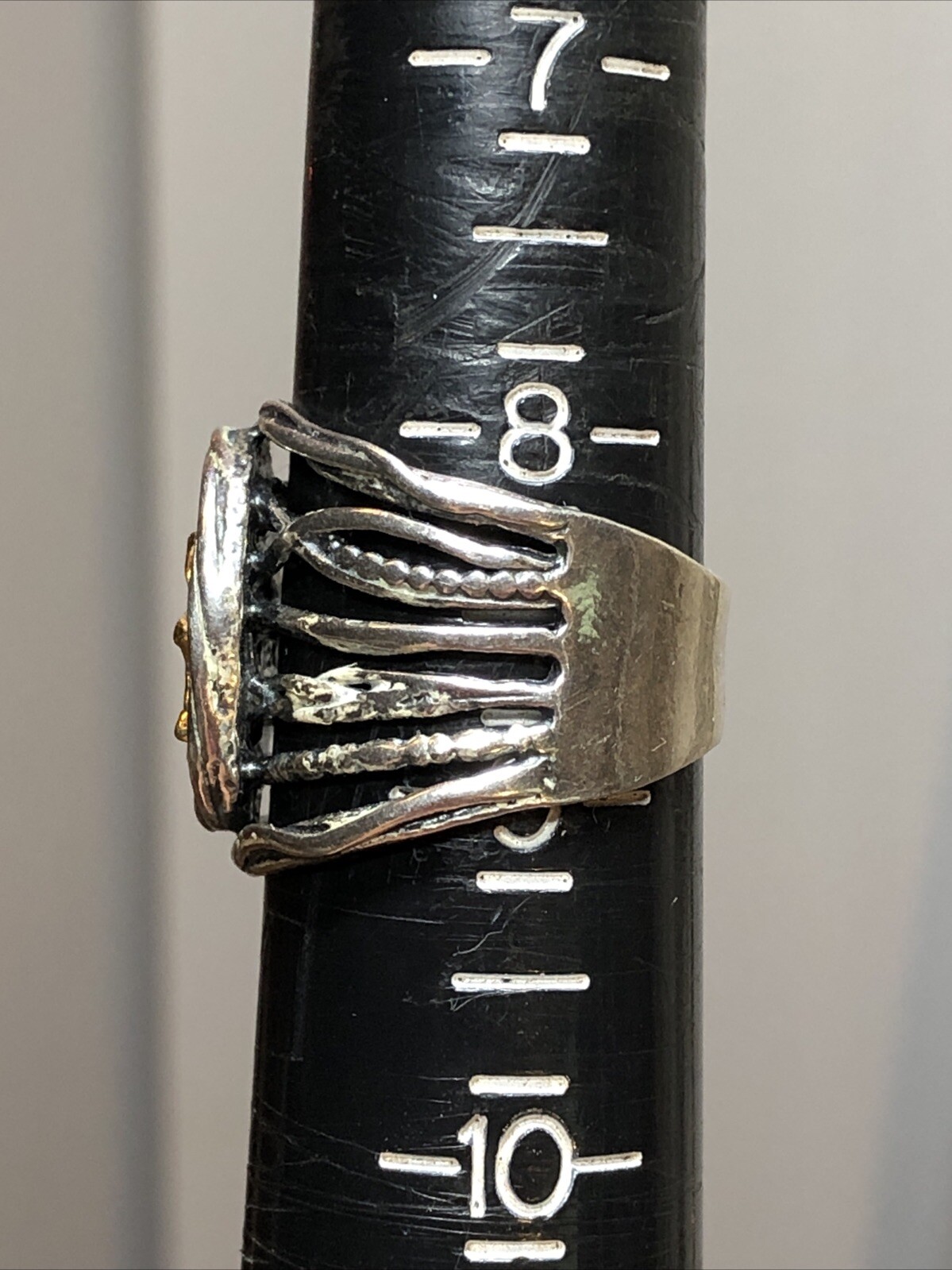 24. Shablool Didae 925 Sterling Yellow Accent SUN or STAR Ring 9g, 8.5s ISRAEL