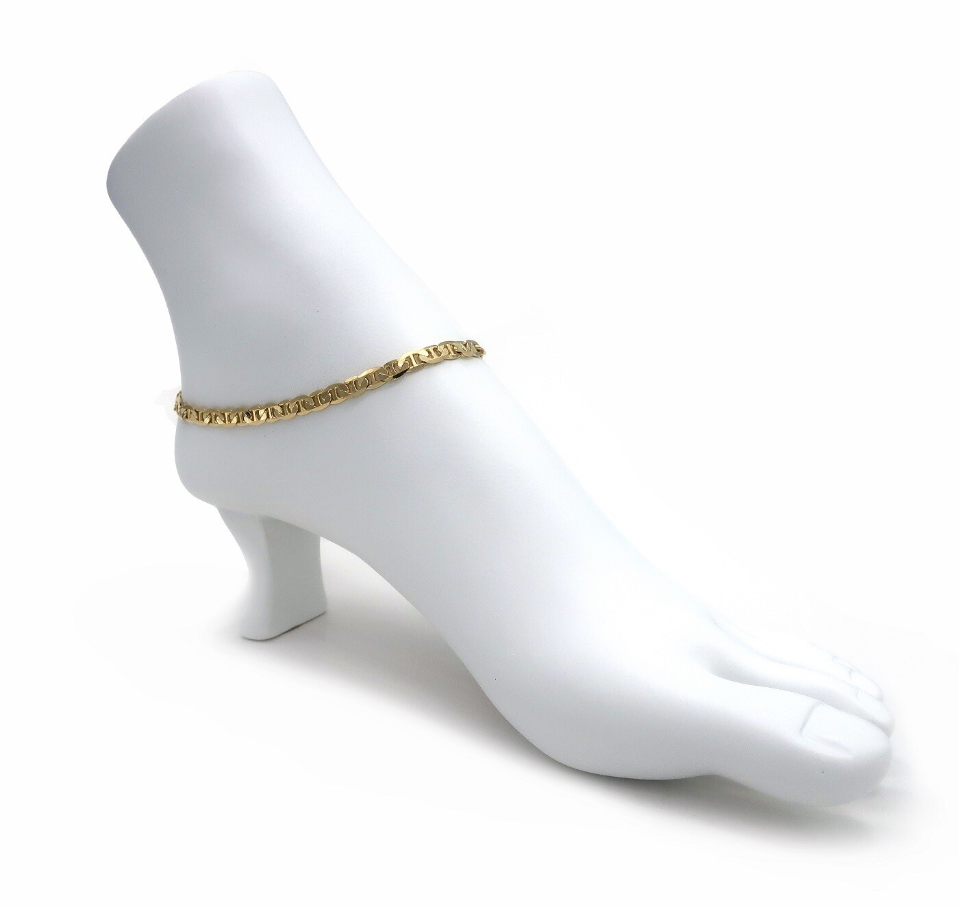 5mm ITALIAN MARINER LINK CHAIN ANKLET CZ STONE ANKLE BRACELET 14K GOLD PLATED