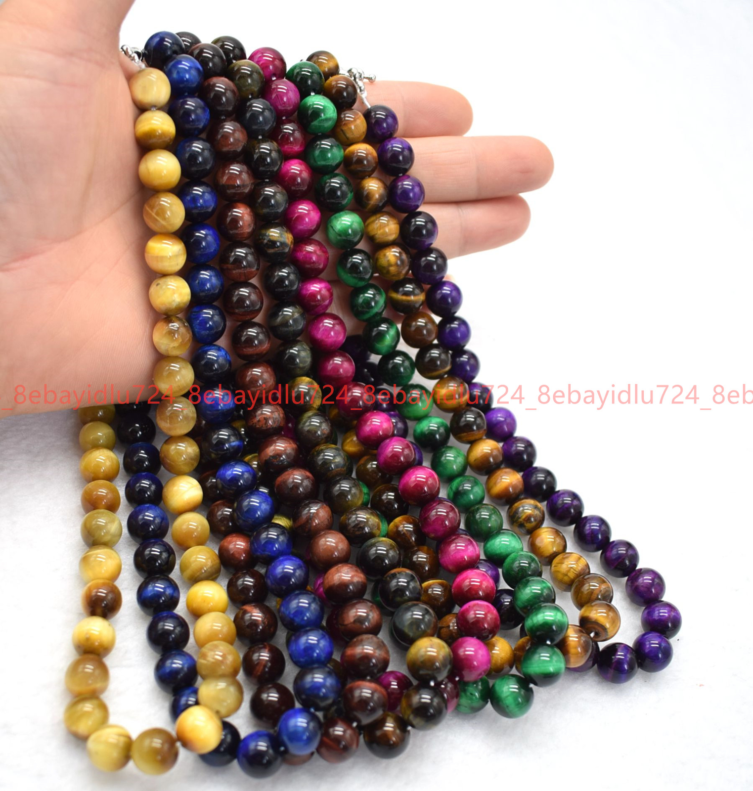6/8/10/12/14mm Natural Multicolor Tiger’s Eye Round Gemstone Beads Necklace 18″
