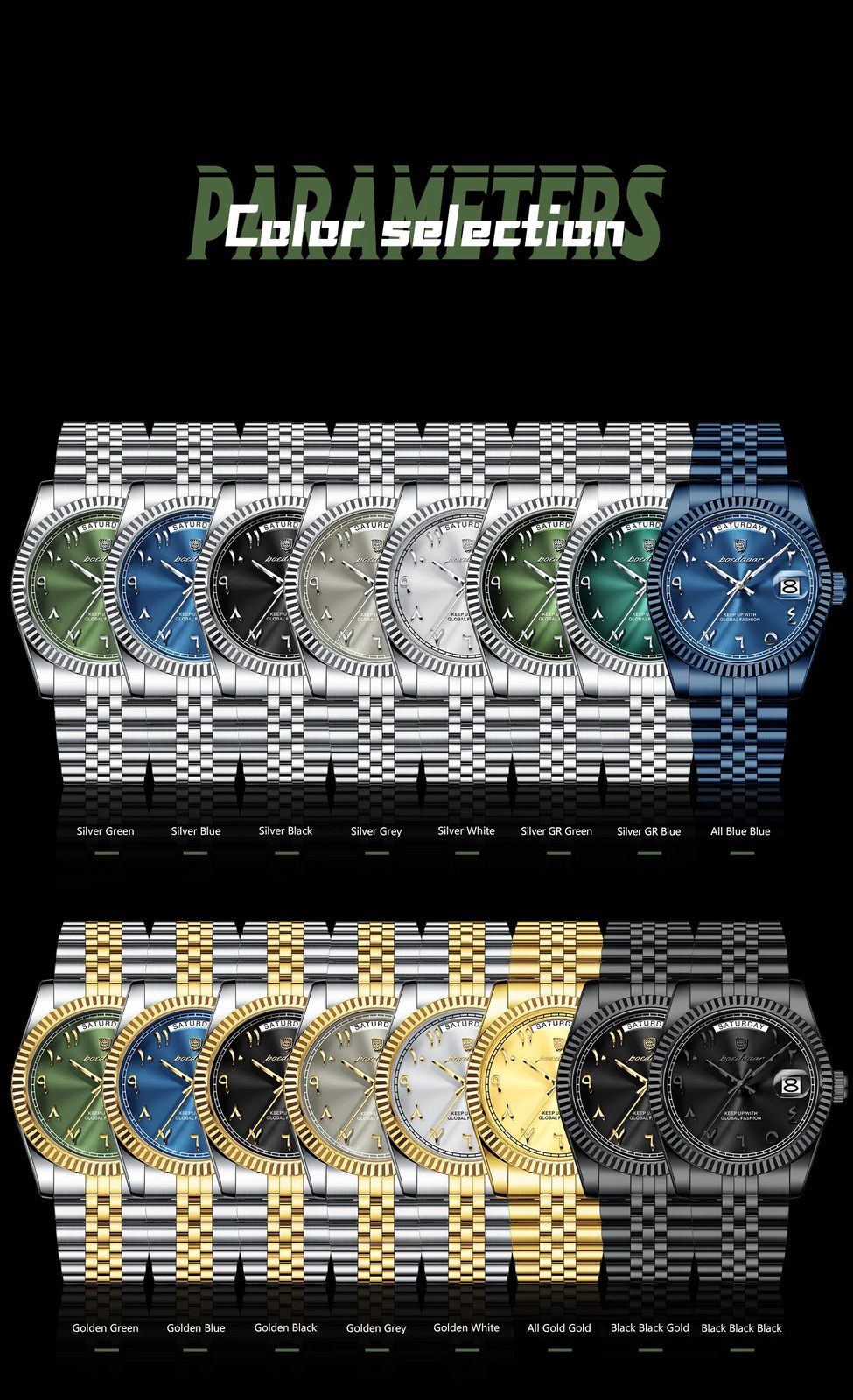 Stainless Steel Waterproof Quartz Watches For Mens Arabic Numerals POEDAGAR