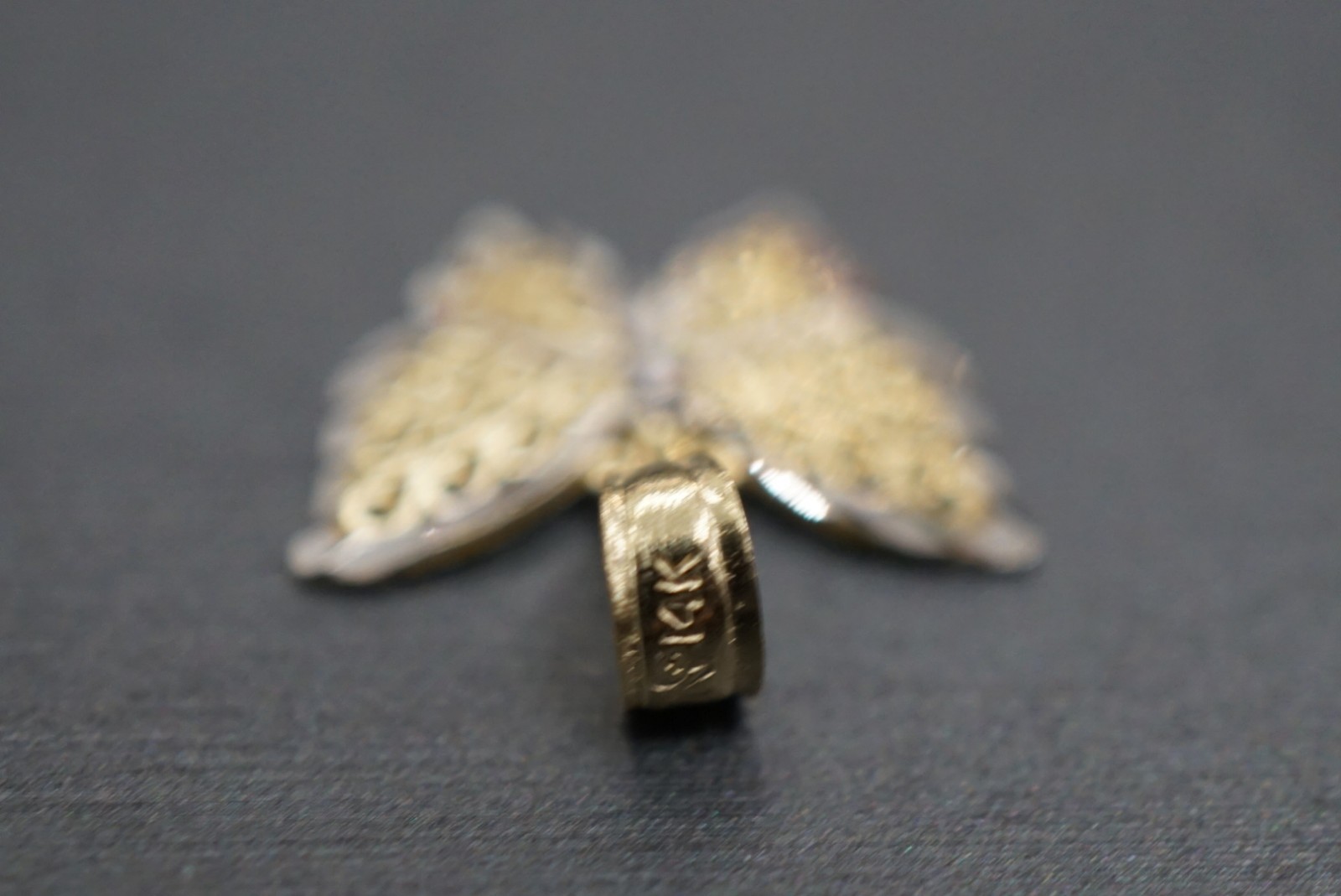14K Solid Yellow Gold 0.5″ Two Tone Diamond-Cut Butterfly Pendant!! (#0405734)
