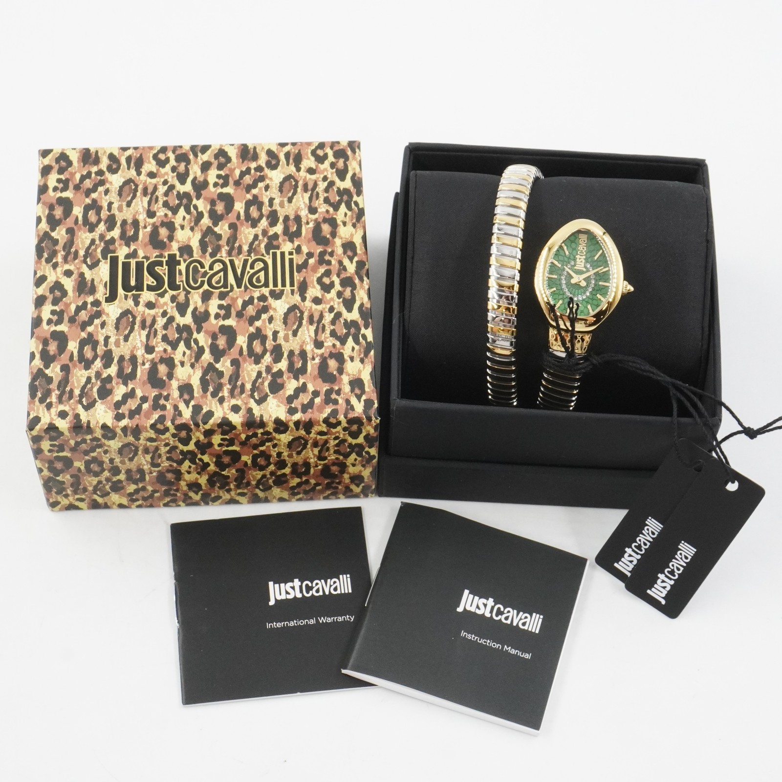 Just Cavalli Eclisse Gold & Silver Snake Wrap Quartz 22mm Watch with Green Dial