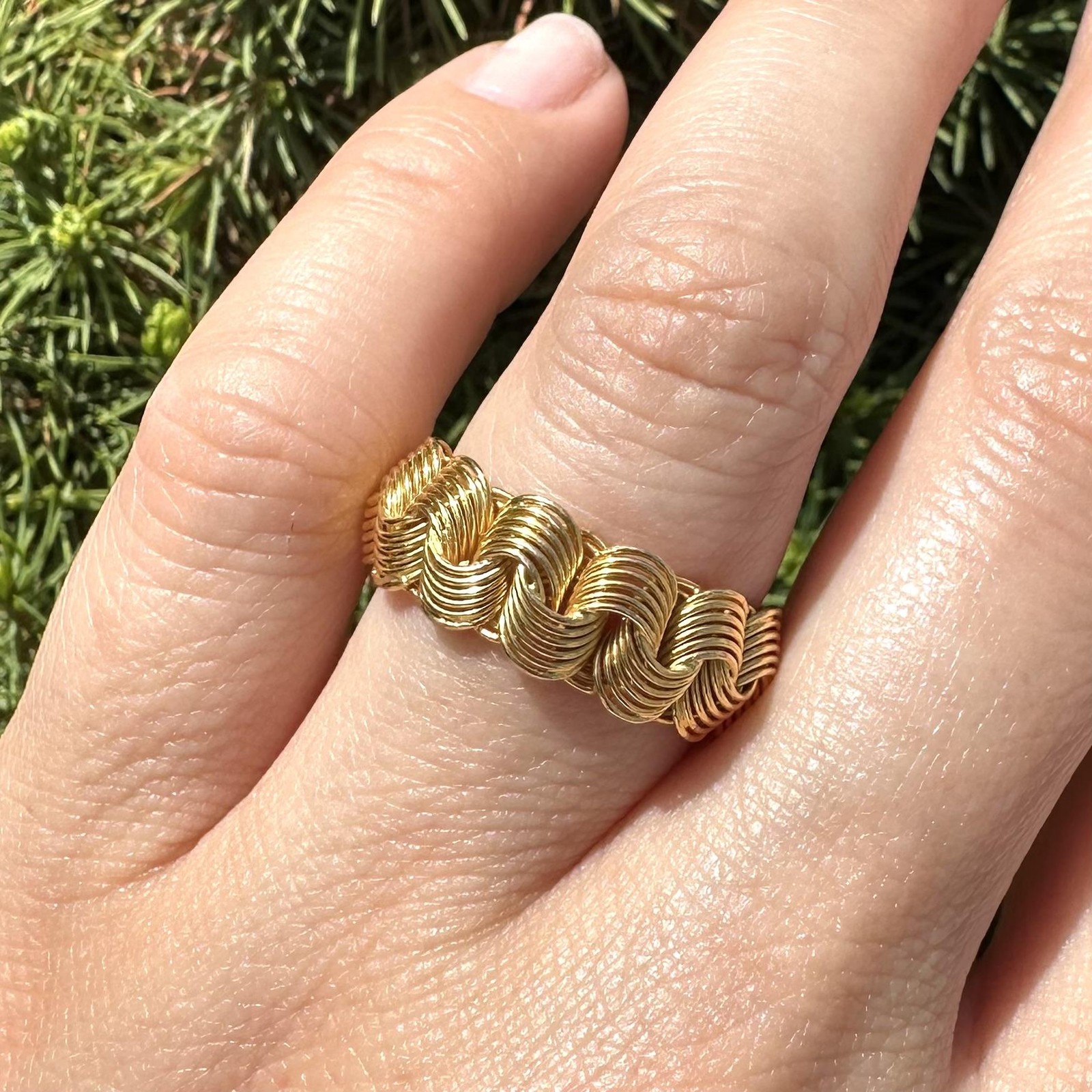 18k Yellow Gold 7.8mm Wide Multi Interlocking Wire Weave Band Ring