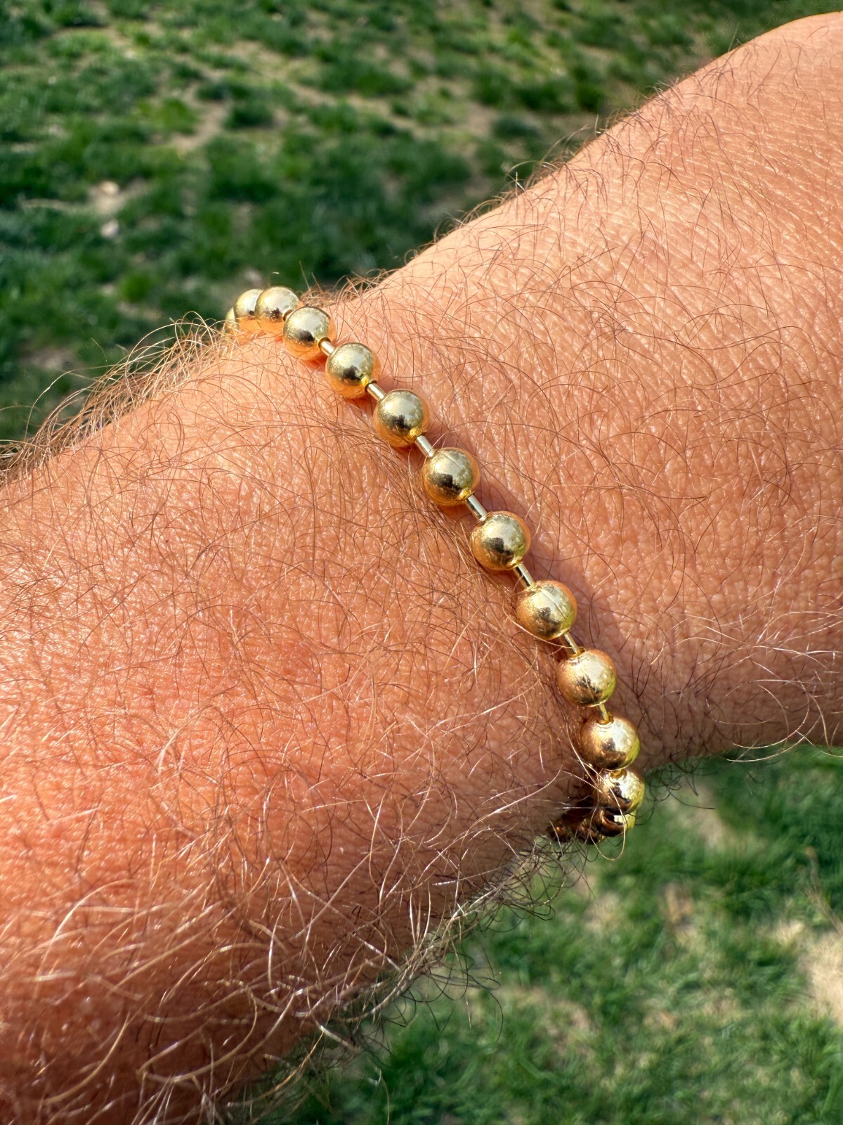 Men’s Solid 14k Gold Over 925 Silver Ball Bead Bracelet 5mm Thick Beads – 8″