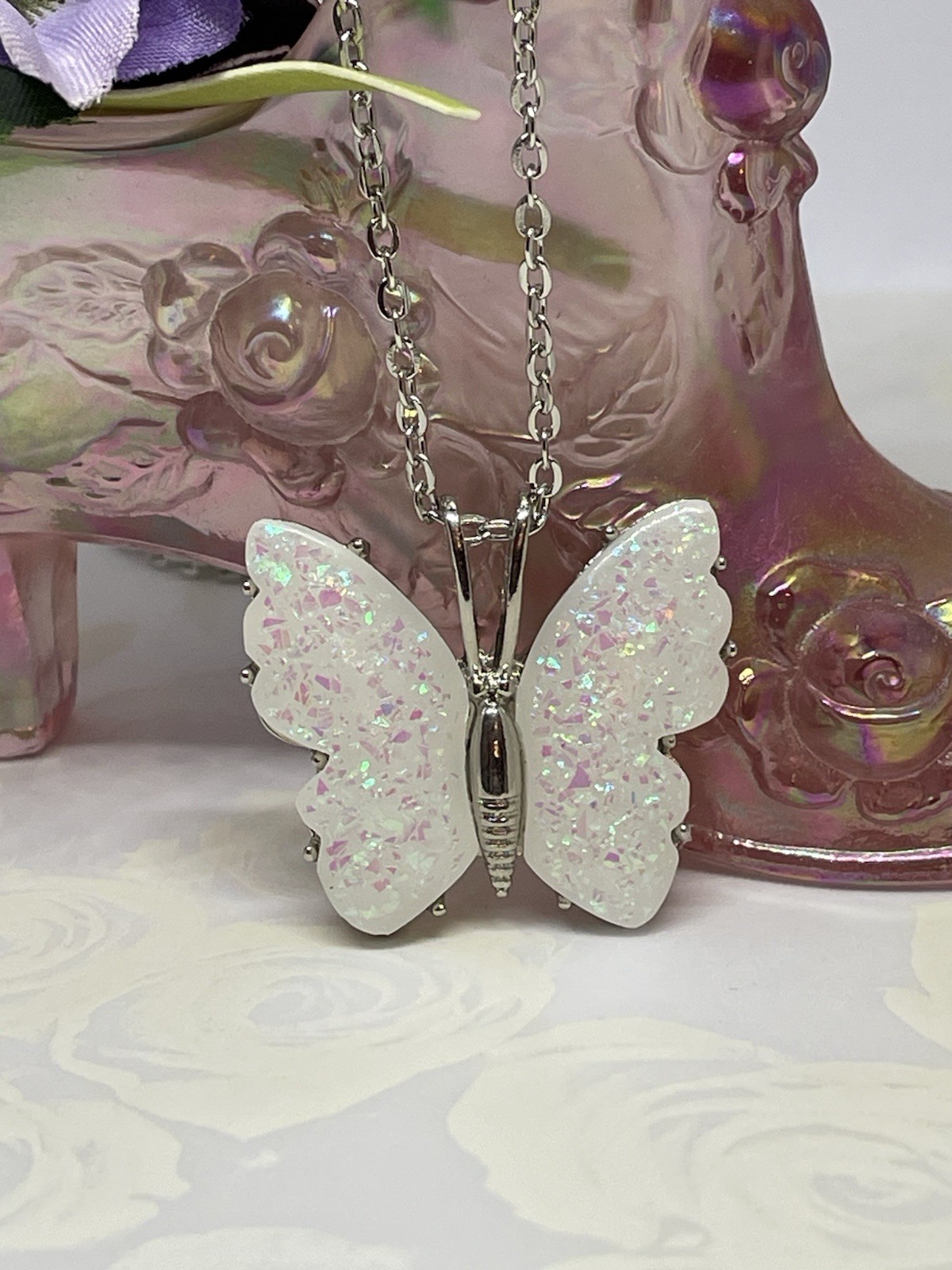 Silver Fire Opal Butterfly Anniversary Birthday Wedding White Gift Memorial Brid