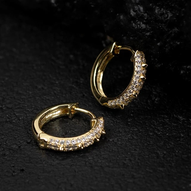 Spiked Mens Hoop Earrings 14K Yellow Gold Plated Round Cut Lab Created Diamond