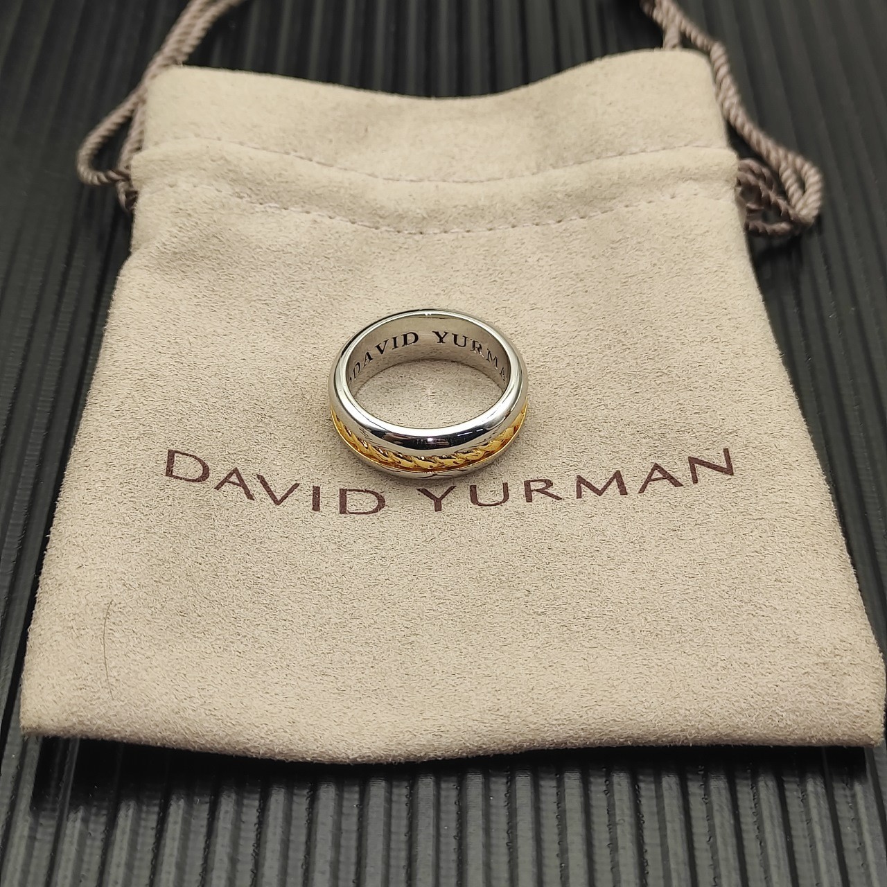 David Yurman 8mm Cable Inset Band Ring Sterling Silver with 18K Yellow Gold SZ 9
