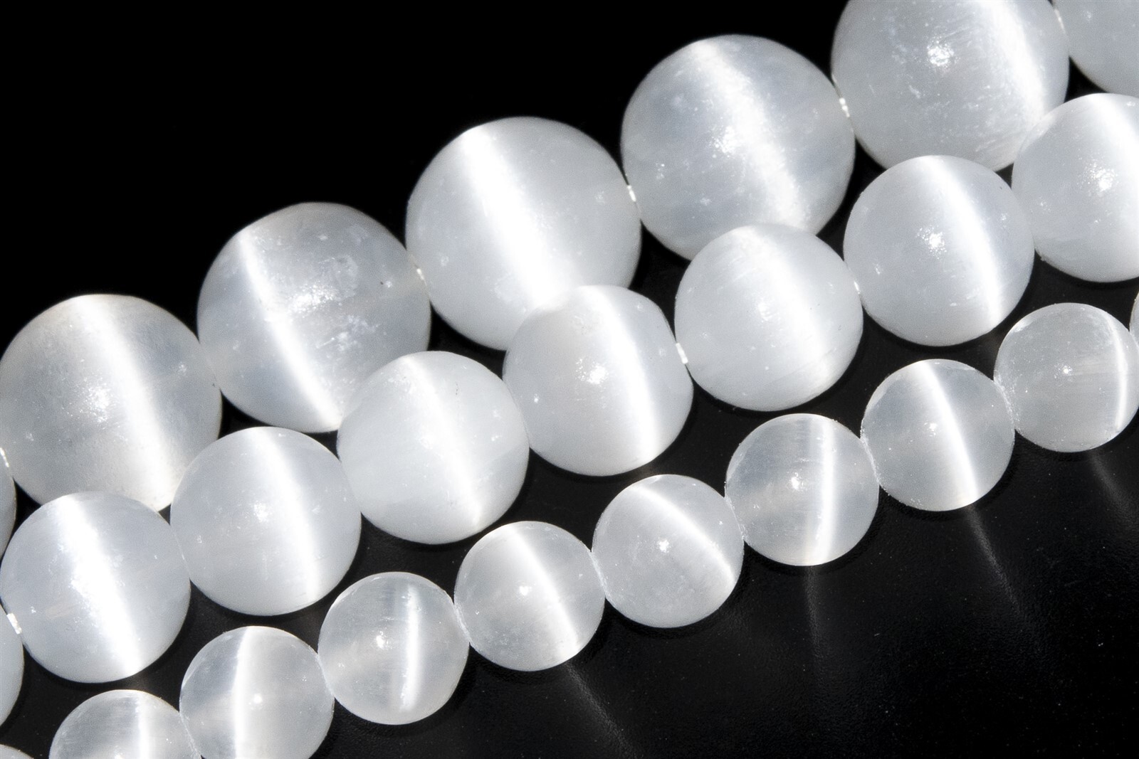 Genuine Natural Cat Eye White Selenite Grade AAA+ Round Loose Beads 6-7/8/10MM