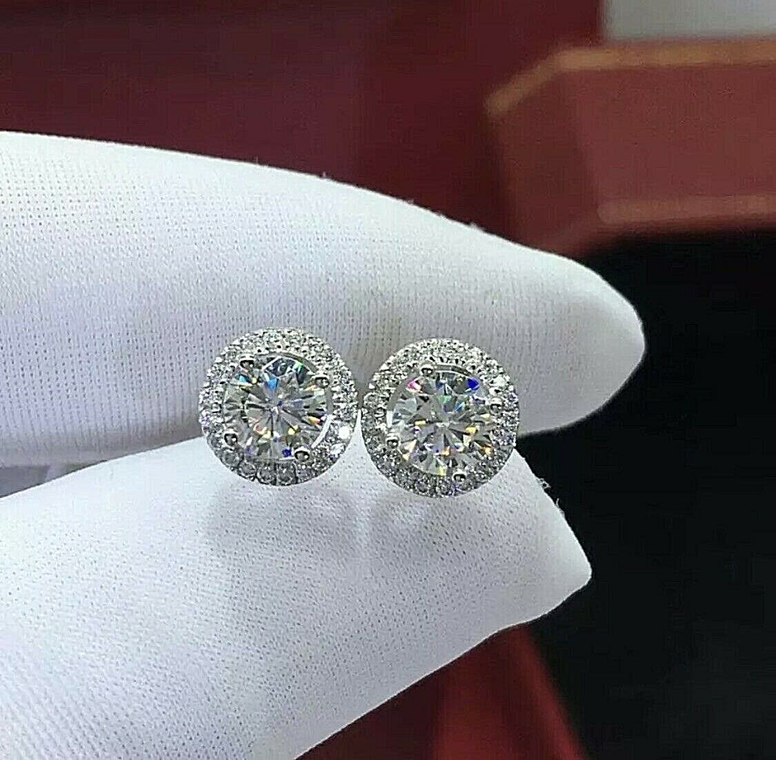 4.00 Ct Round Cut VVS1/D Lab Created Halo Stud Earrings 14k White Gold 8mm Gift