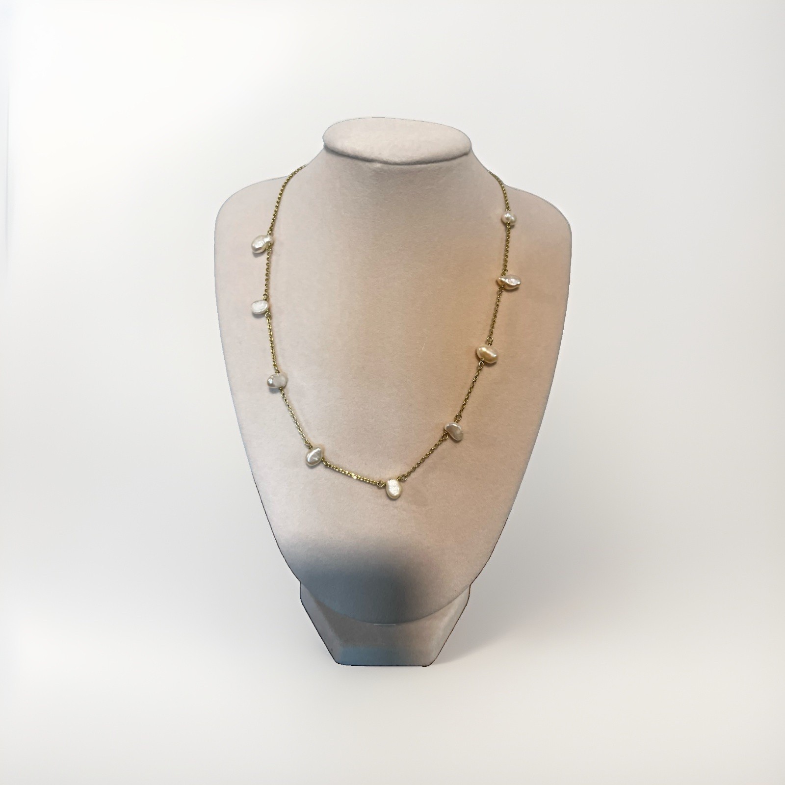 Kendra Scott Gold Tone Station Baroque Pearl Necklace Cable Chain Extender