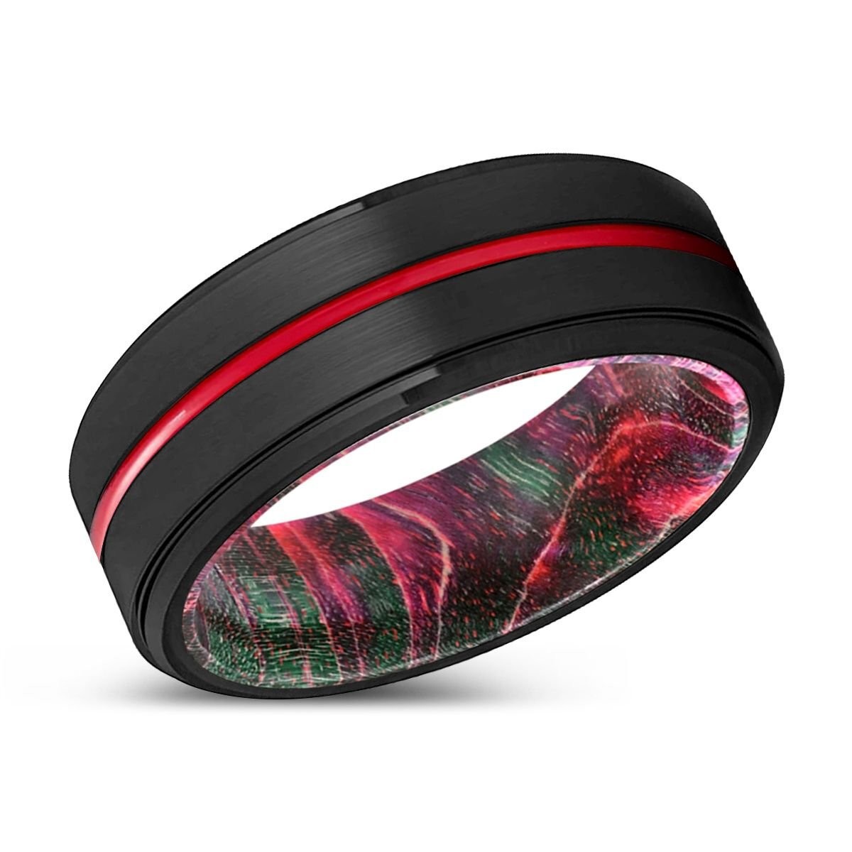 RUSTY | Tungsten Green Red Wood Inlay Ring 8mm