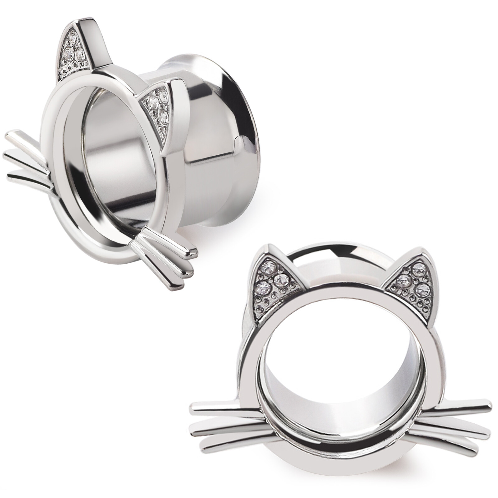 Pair Ear Gauges Stainless Steel Ear Plugs Flesh Tunnels Gem Flower Shell 6-25MM