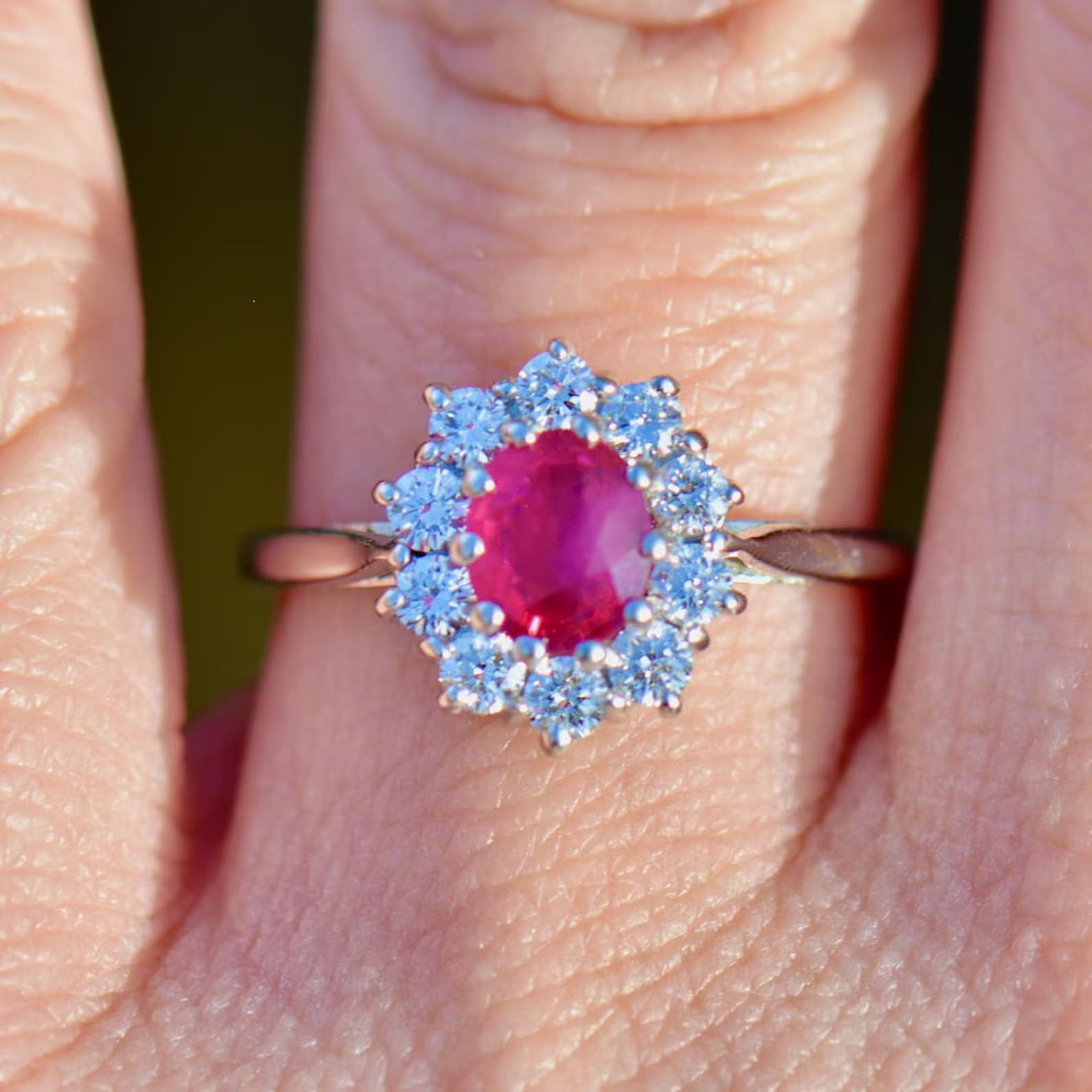 2.54 Ct Oval Cut Natural Ruby Diamond Engagement Ring 14K Solid White Gold 5