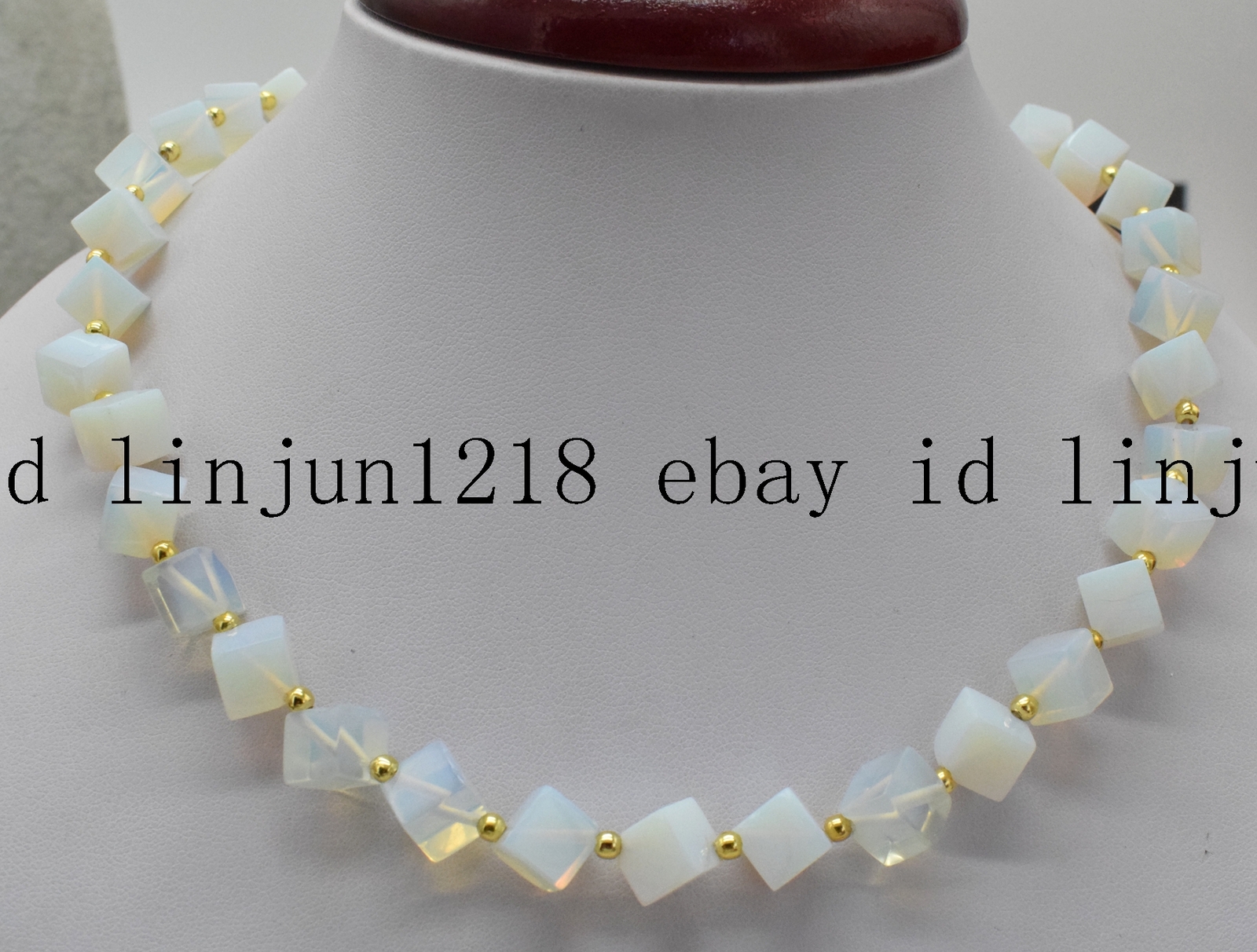 8x8mm Square White Sri Lanka Moonstone Gemstone Beads Necklace 18”