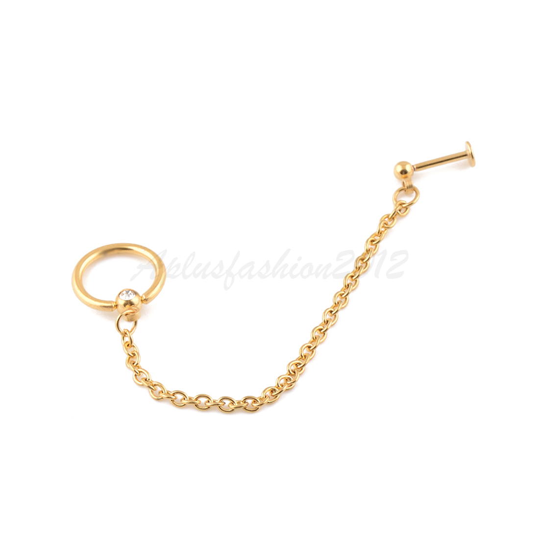 1pc Gem 14g Captive Bead Ring 7cm Chain Linked Cartilage/ Tragus 16g Barbell