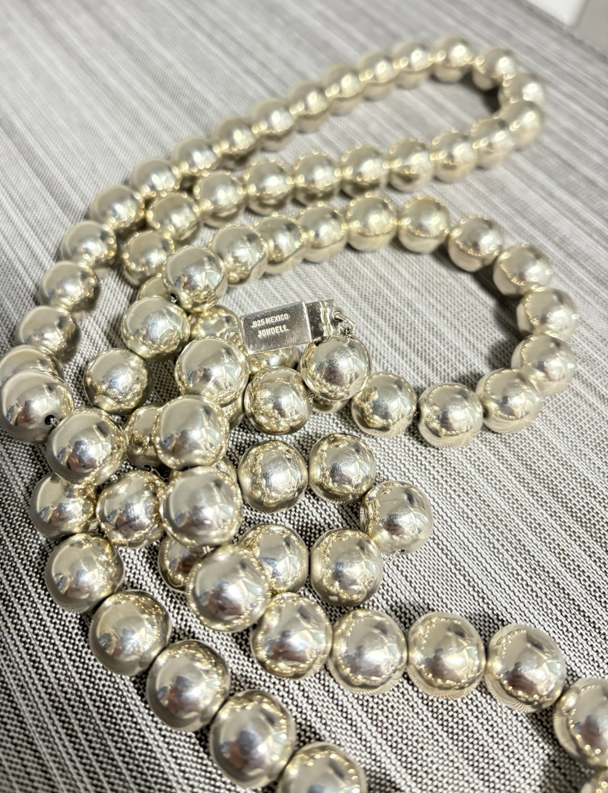 Soni Dell Signed 925 Sterling Silver Mexico Beaded Ball Chain Necklace
