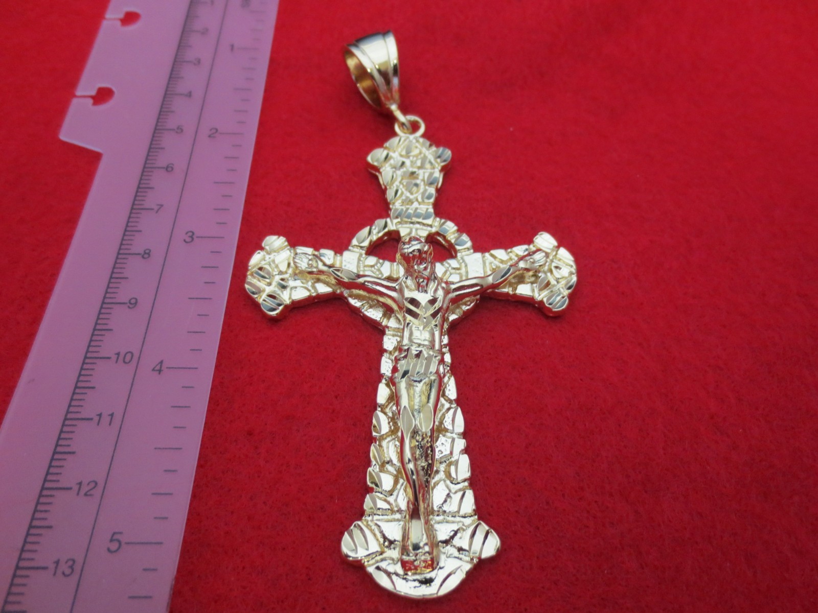 14KT GOLD EP HUGE CRUCIFIX CROSS OVER 4 INCHES PENDANT CHARM -9252