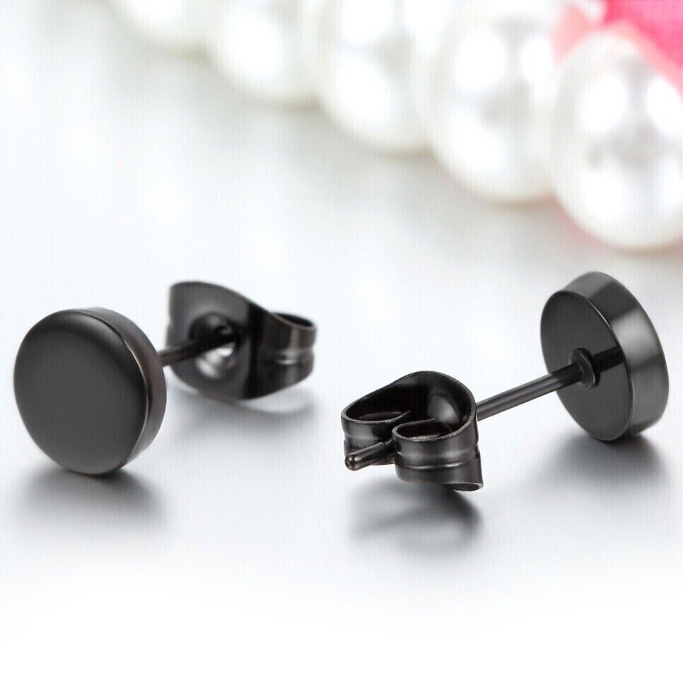 Black Stainless Steel Barbell Ear Studs Punk Rock Earrings 3-12mm mens women’s