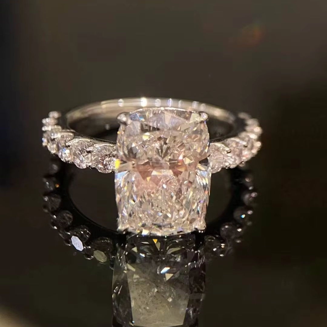 5ct Cushion moissanite Solid White Traditional Engagement Ring 14k white gold FN