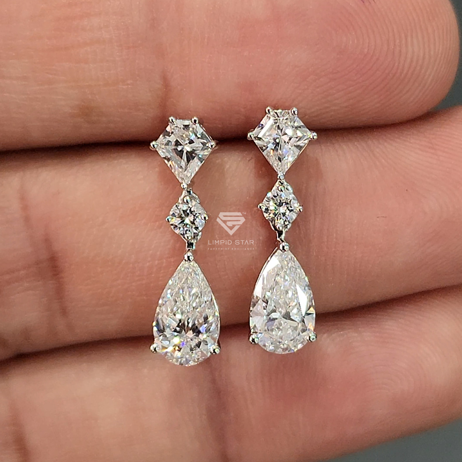 Lab Grown Pear Cut Diamond Drop Earrings | Kite Accent, 925 Silver , IGI