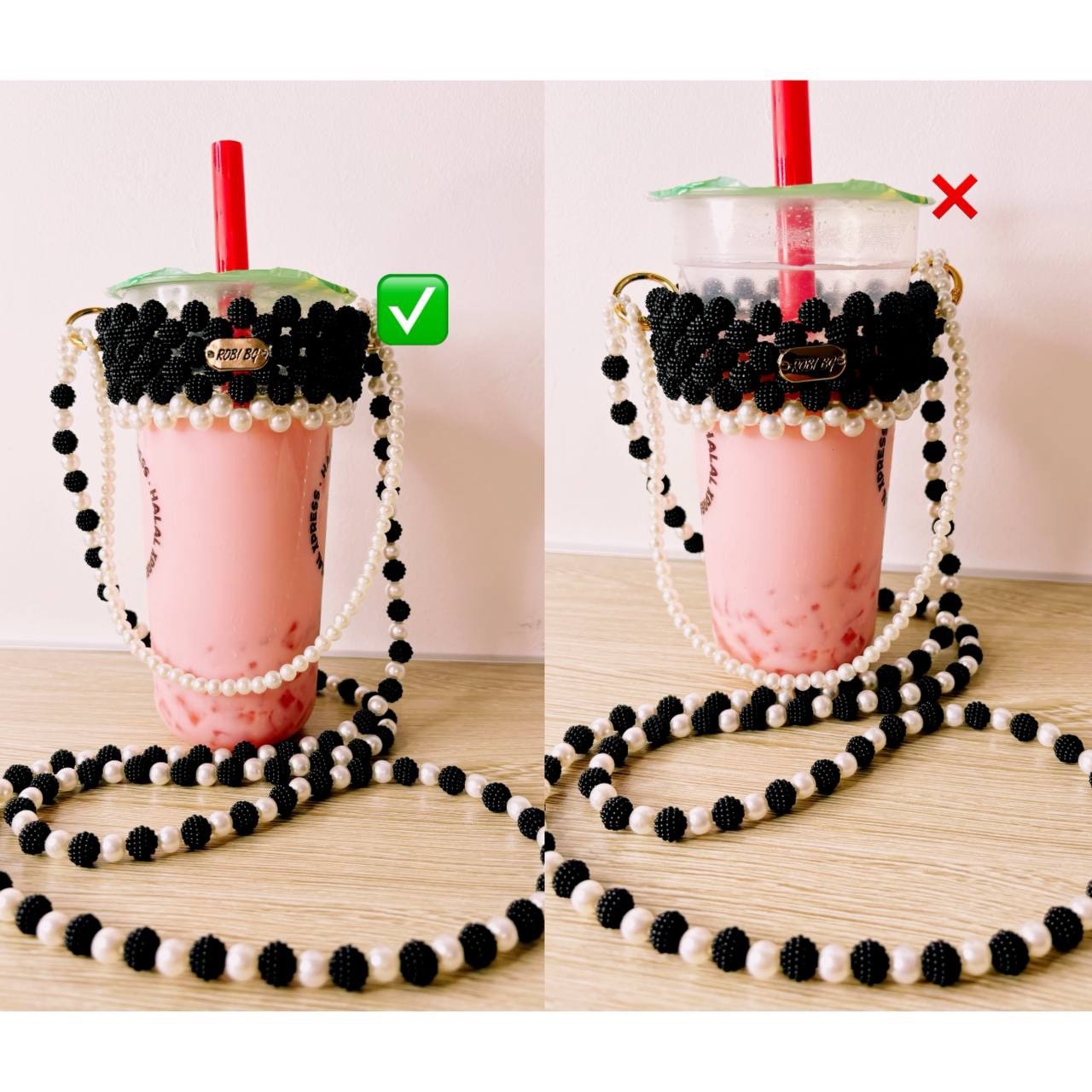 ROBI B4 Black & White Beaded Multi-Strand Round Pearl Necklace, Signed