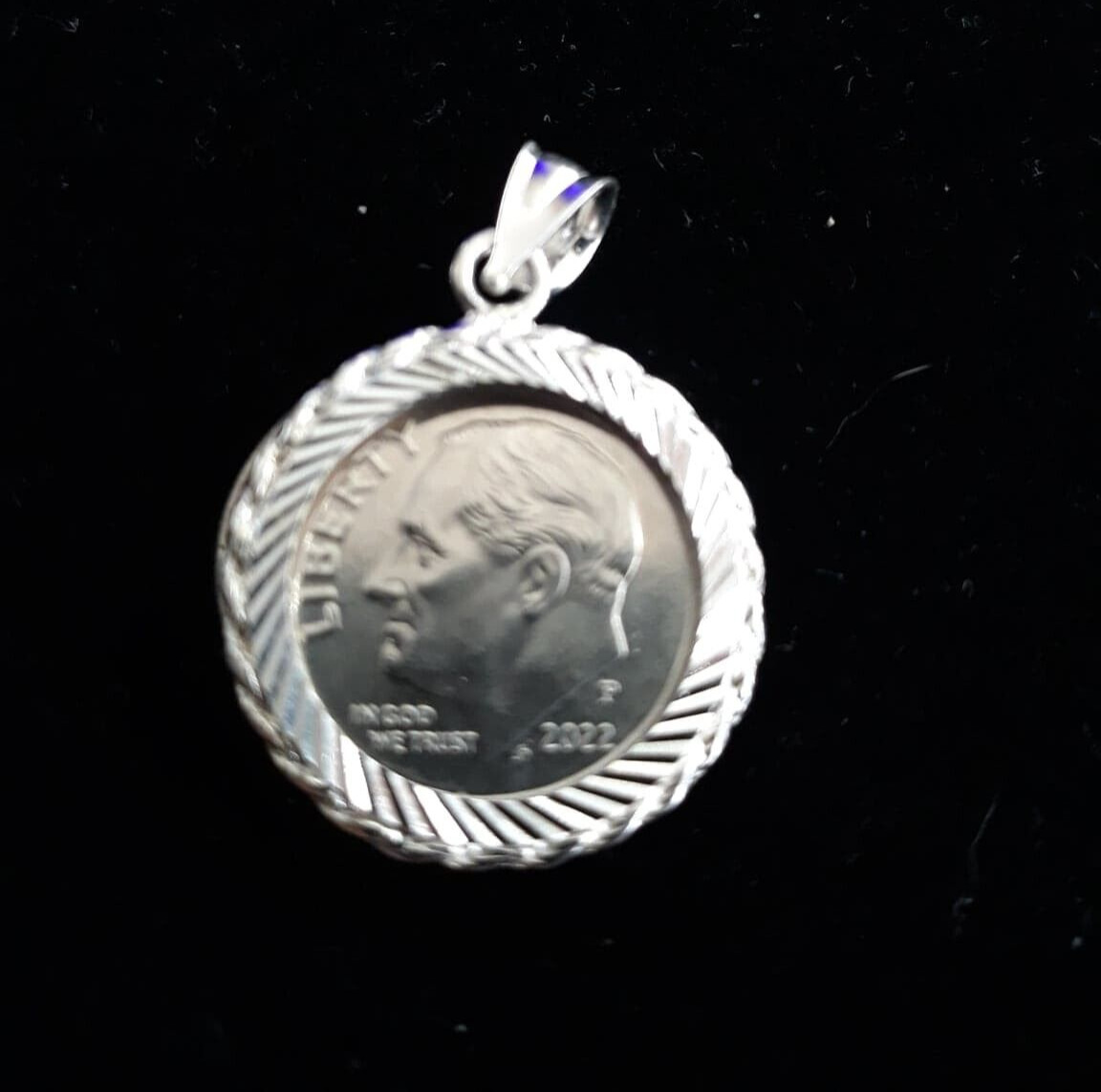 COIN HOLDER for Dime & Pendant Sterling Silver fits 0.705 in. 17.91 mm coins