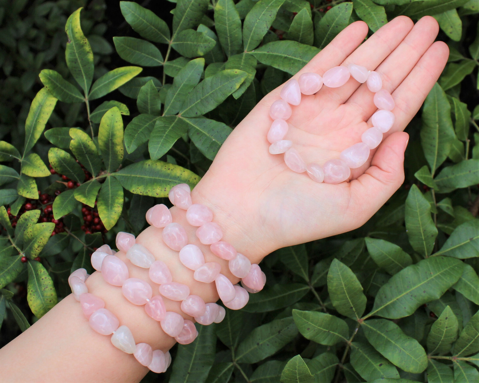 Rose Quartz Tumbled Gemstone Bracelet 6-8 mm Nuggets (Stretch Bracelet, Gift)