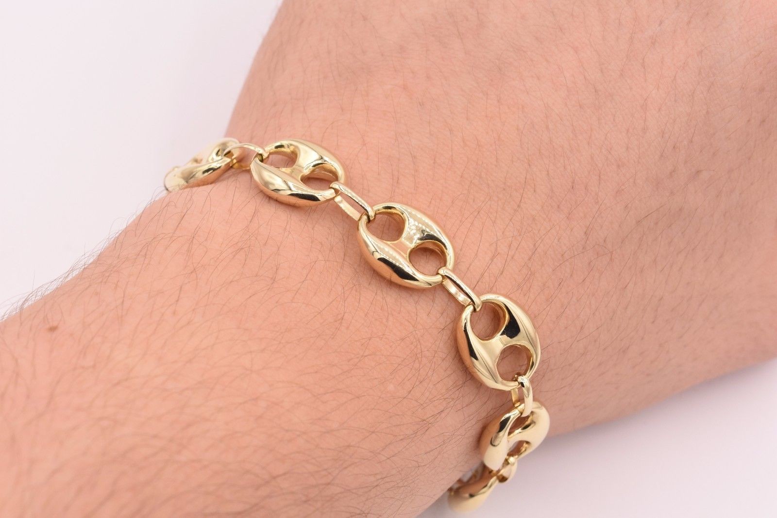 12mm Puffed Mariner Anchor Gucci Link Chain Bracelet Real 10K Yellow Gold Unisex