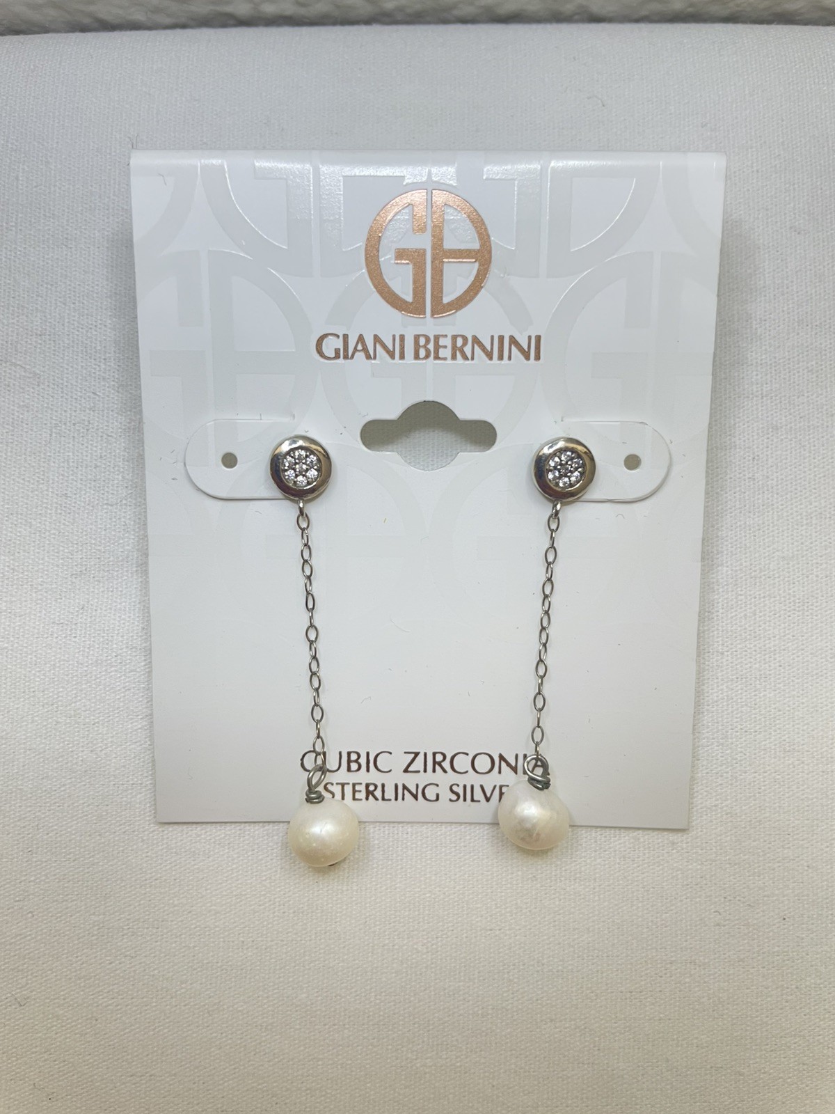 Giani Bernini Freshwater Pearl Dangle Stud Earrings Cubic Zirc. Sterling Silver