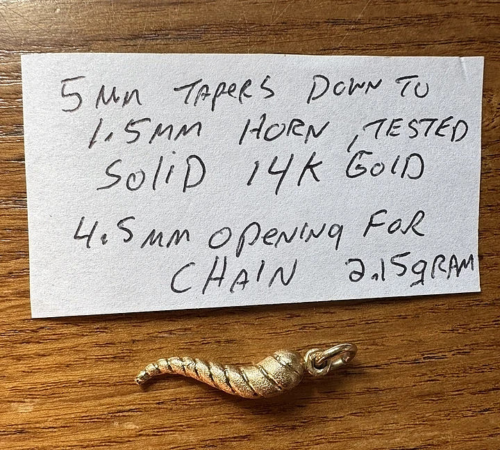 SOLID 14K ITALIAN HORN 32MM PENDANT CHARM For A Chain Necklace Jewelry 2.15g