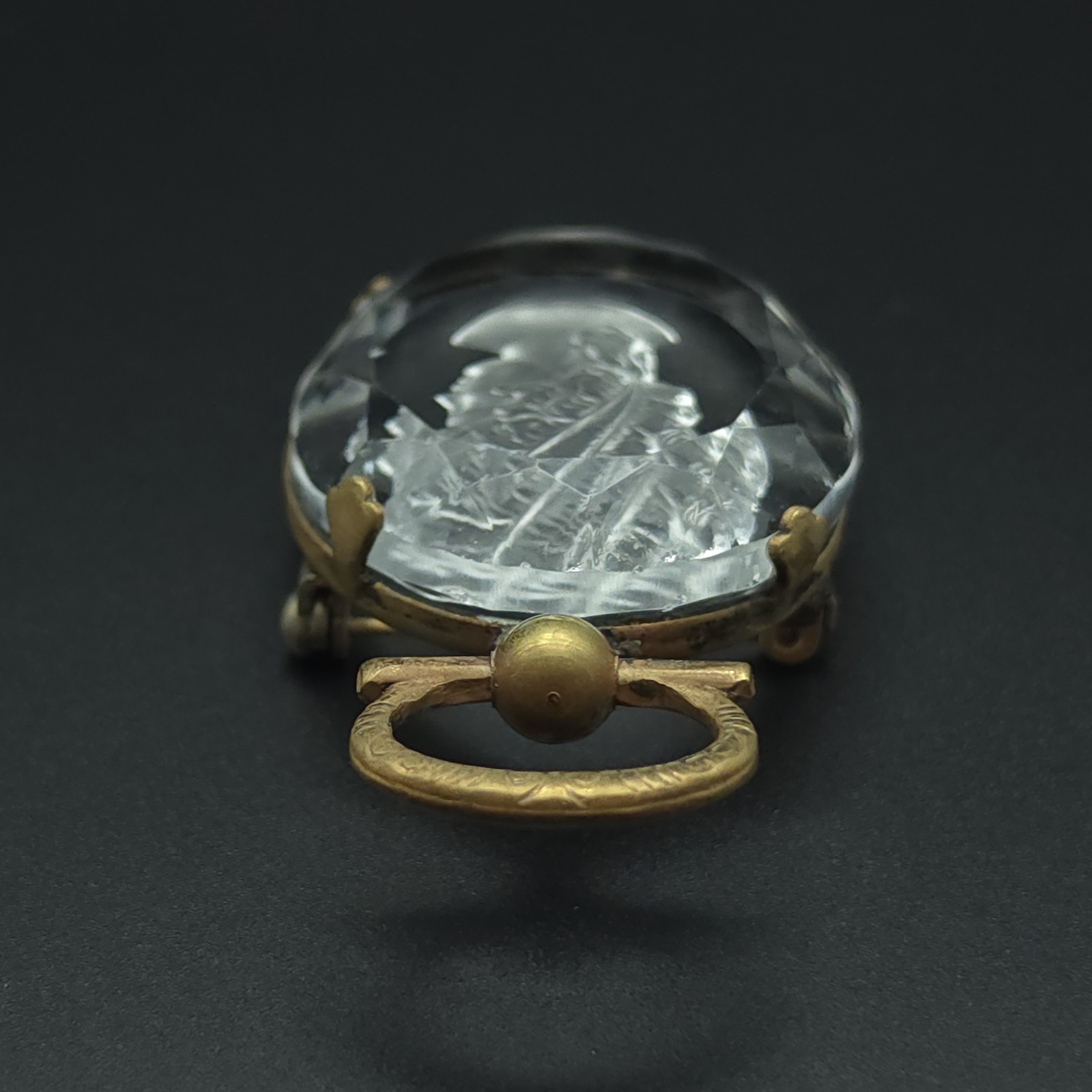 Antique Victorian Reverse Carved Crystal Intaglio Cameo Brooch Pendant Classical