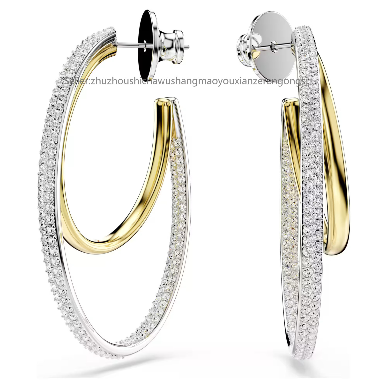 Hyperbola White Mixed Metal Finish Hoop Earrings Round Cut Medium New