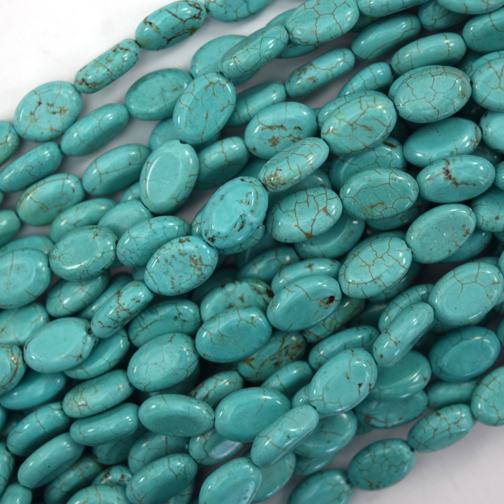 11mm – 12mm blue green turquoise flat oval beads 15.5″ strand