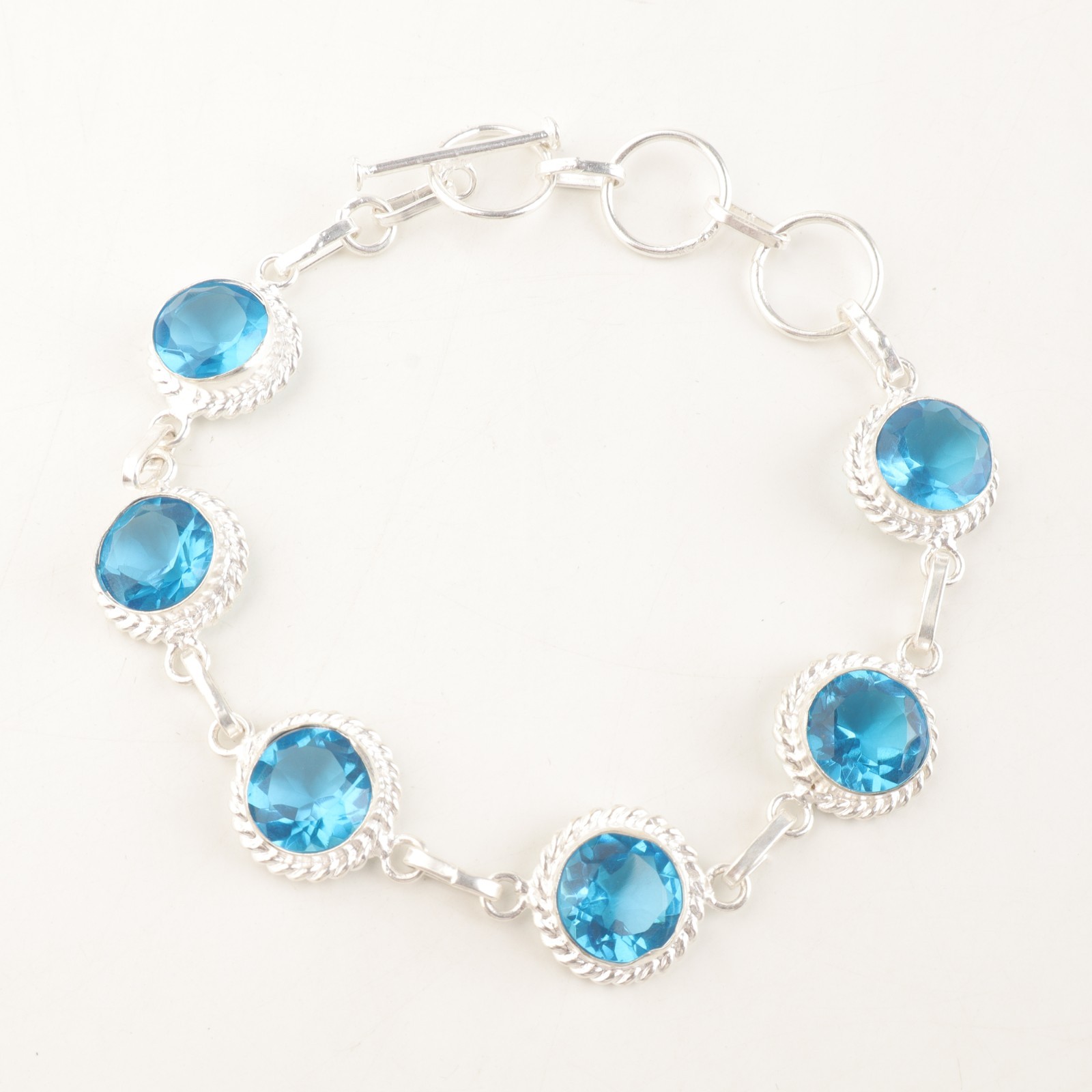 925 Silver Swiss Blue Topaz Gemstone Womens day Artisan Chain Bracelet Jewelry