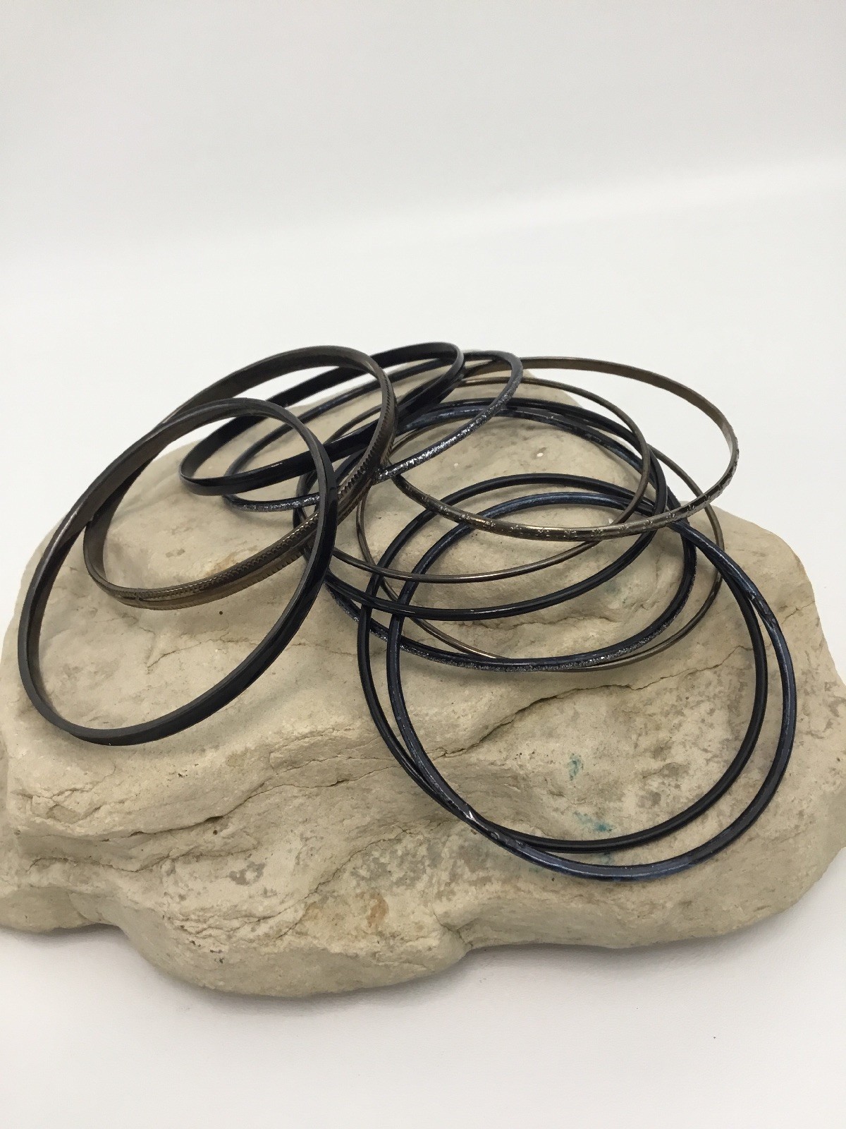 11 Black Dark Tone Bracelets Wire Type Assorted Shapes Designs Fashion Lot