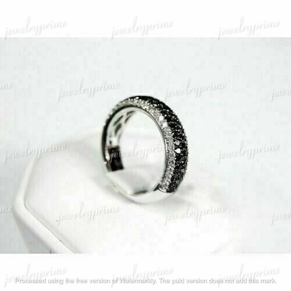 2Ct Round Cut Lab Created Black Diamond Band Ring 14K White Gold Plated Silver