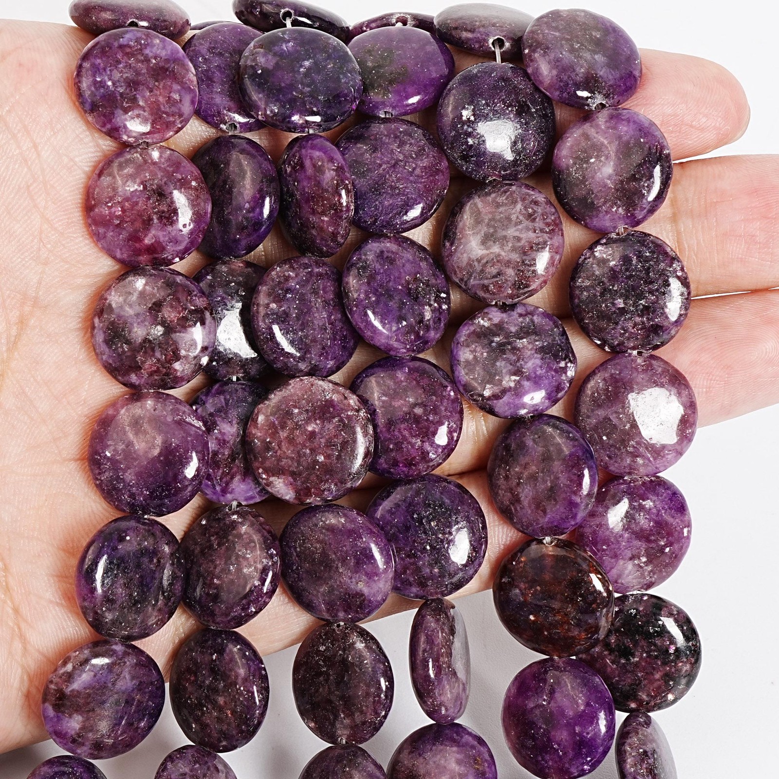 AAA Lepidolite Smooth Purple Round Gemstone Beads 16X5MM Full Strand 15″