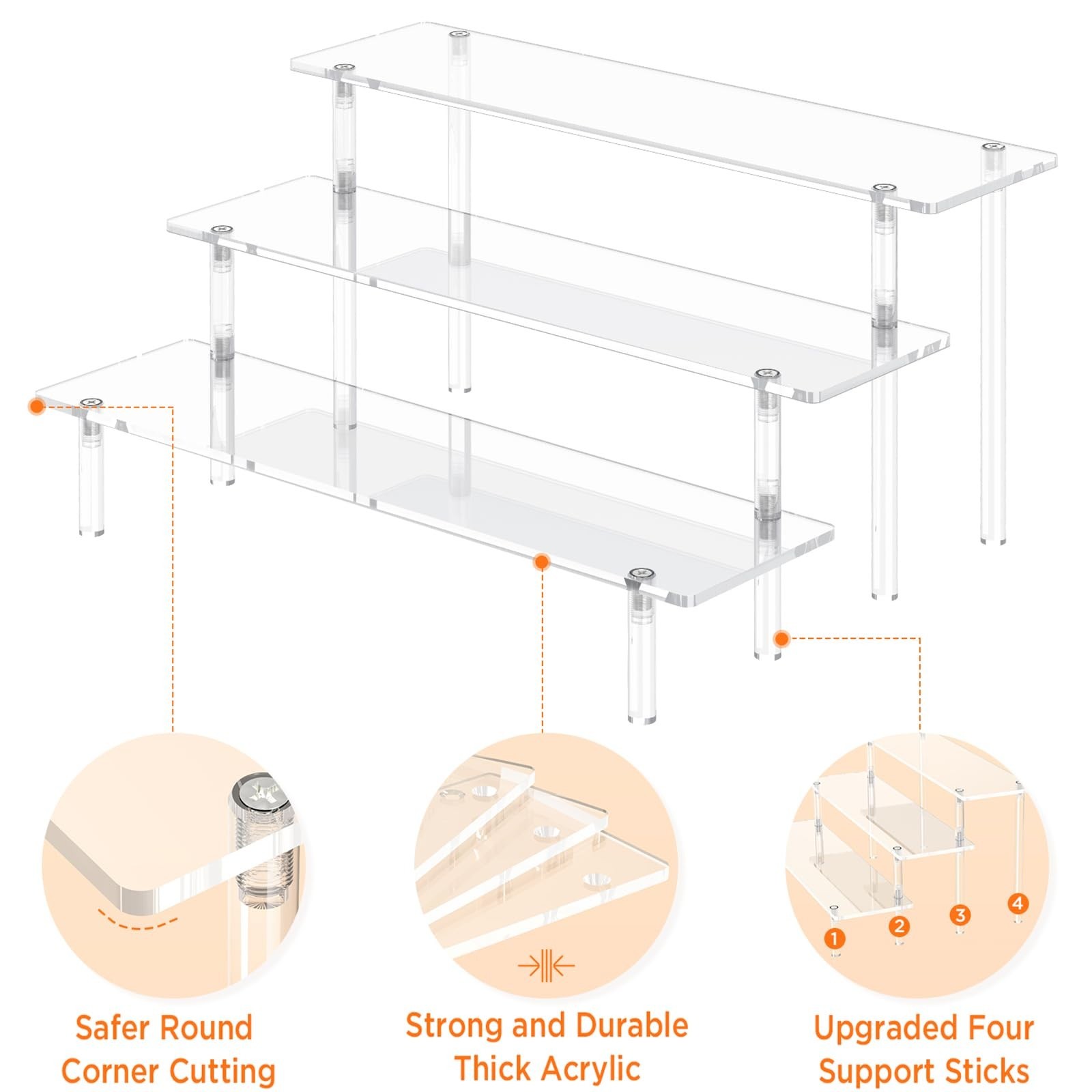 3 Tier Acrylic Display Risers, Large Perfume Organizer Stand, Clear