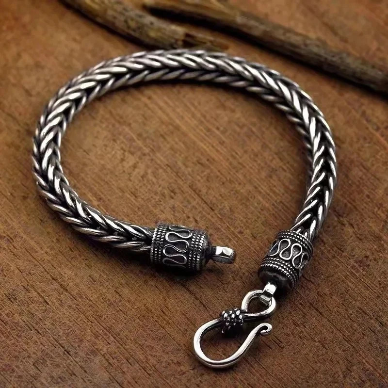 925 Sterling Silver Bangle Bracelet Chain Popular Vintage Bracelets Mens Gift