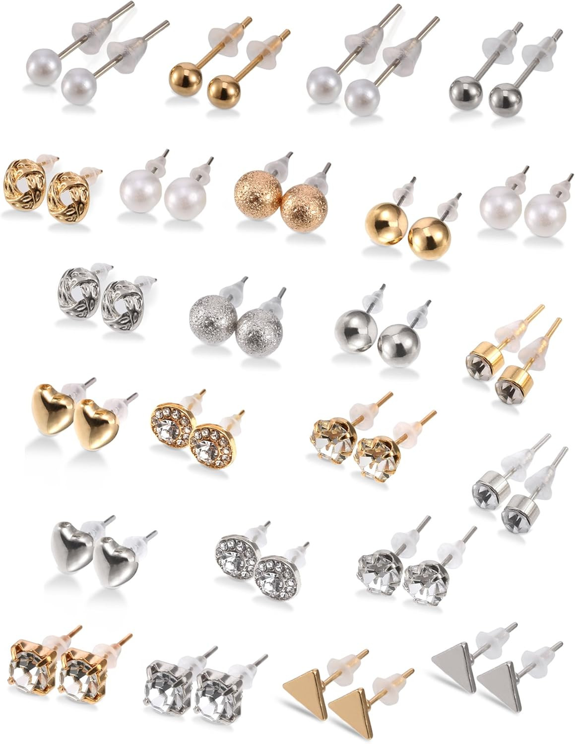 24 Pairs Stud Earrings Crystal Pearl Earring Set Ear Stud Jewelry for Women Men