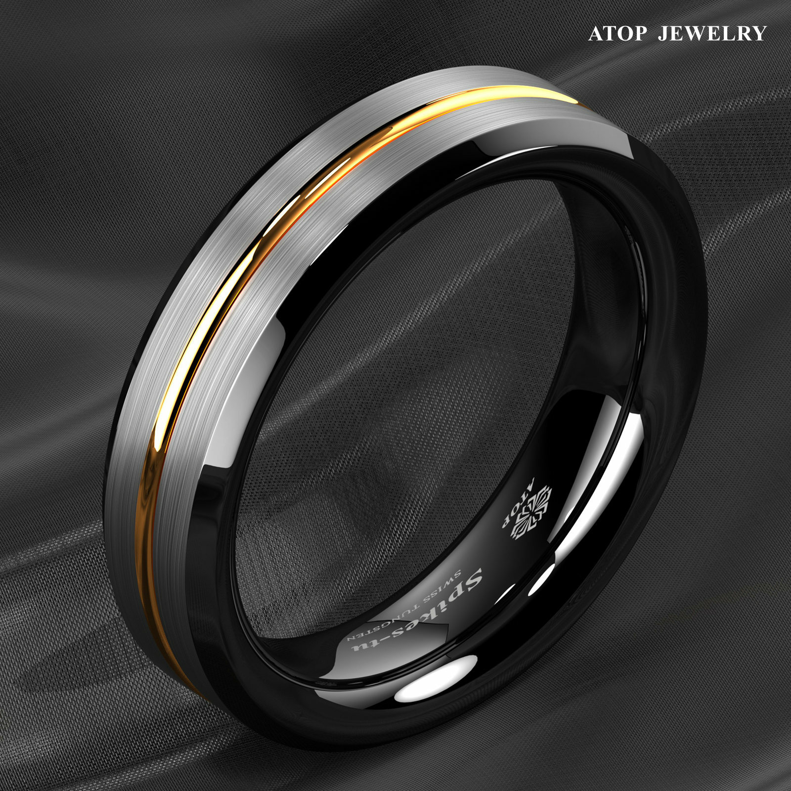 8/6Mm Silver Brushed Black edge Tungsten Ring Plated Metal ATOP Men wedding band